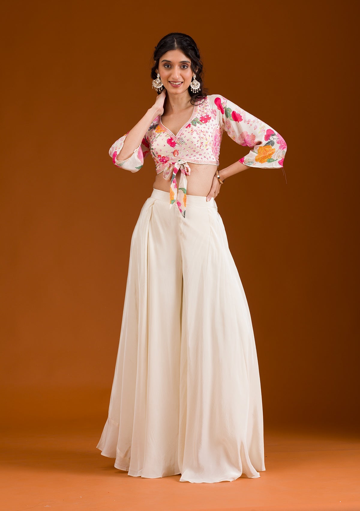 Koskii Cream Printed Semi Crepe Readymade Salwar Suit - view 3