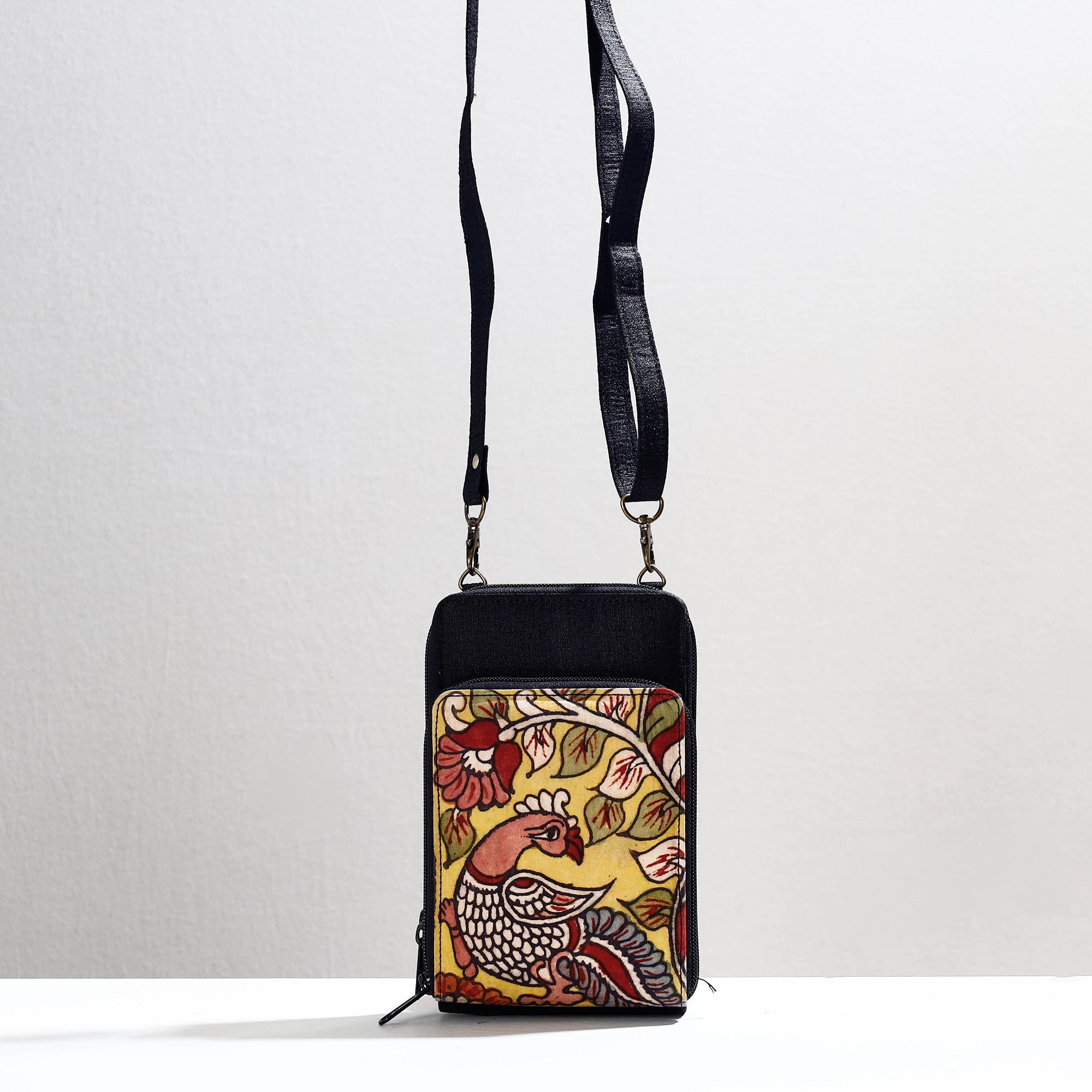 DWARAKA PLUS Black - Handpainted Kalamkari Natural Dyed Ghicha Silk Sling Bag