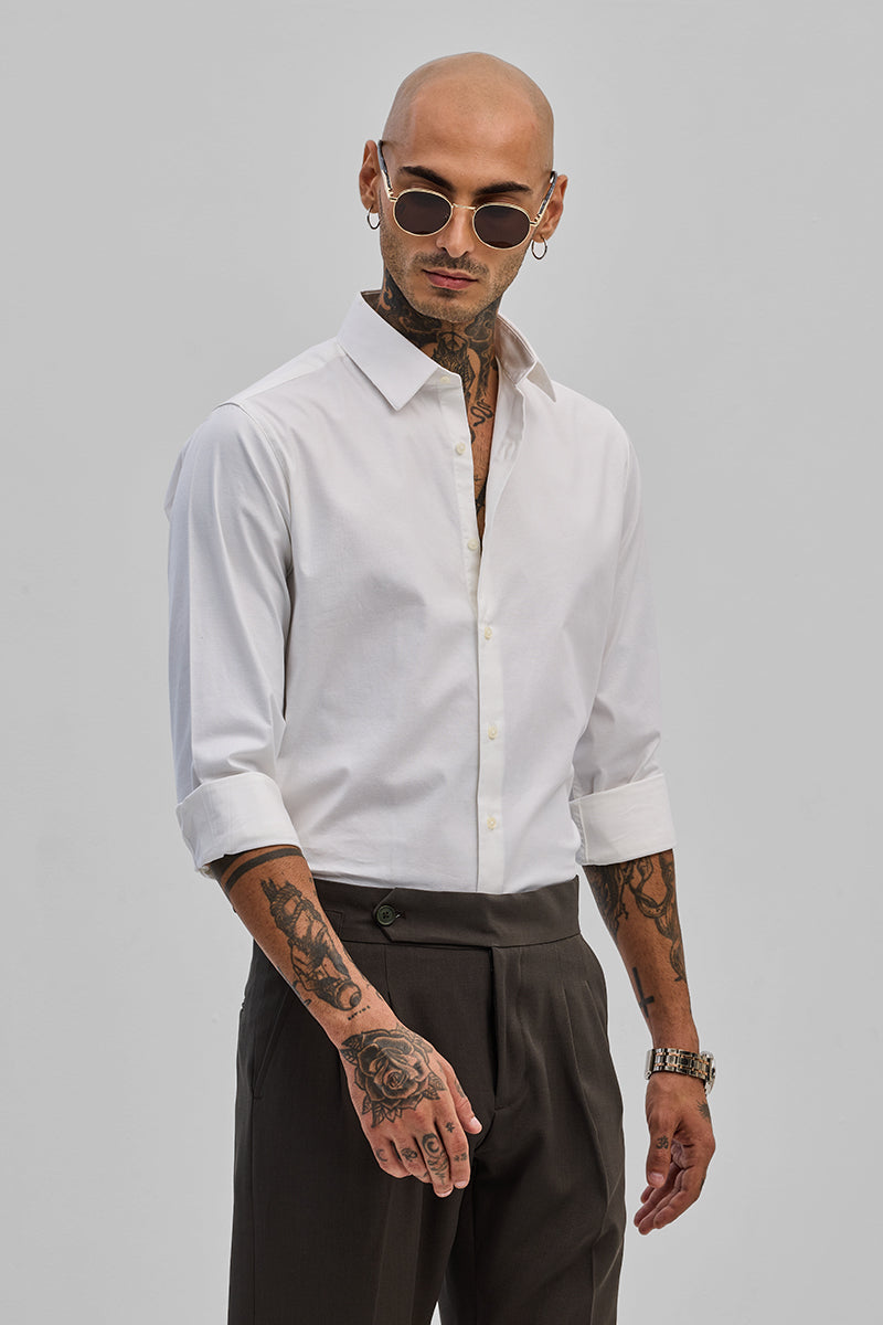 SNITCH White Stretchable Slim Fit Shirt
