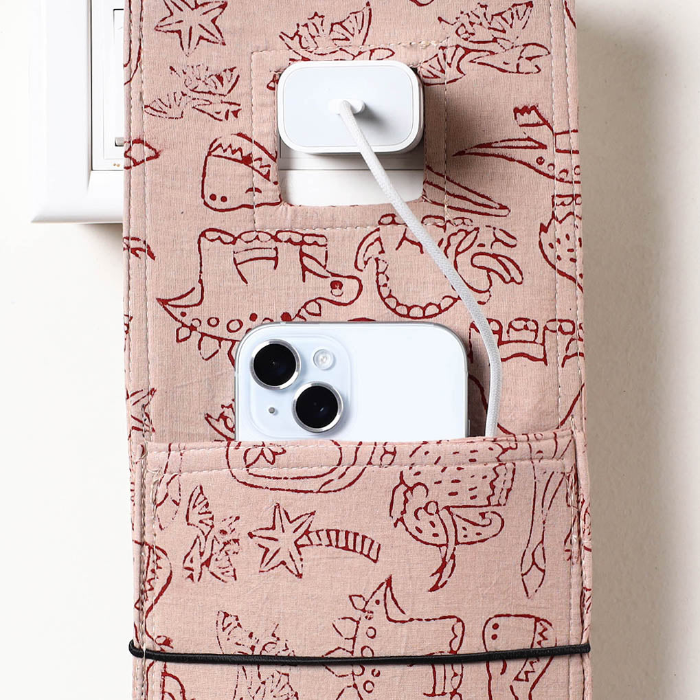 ITOKRI CRAFTS INITIATIVE Beige - Bindaas Block Printed Cotton Mobile Charging Holder - view 2