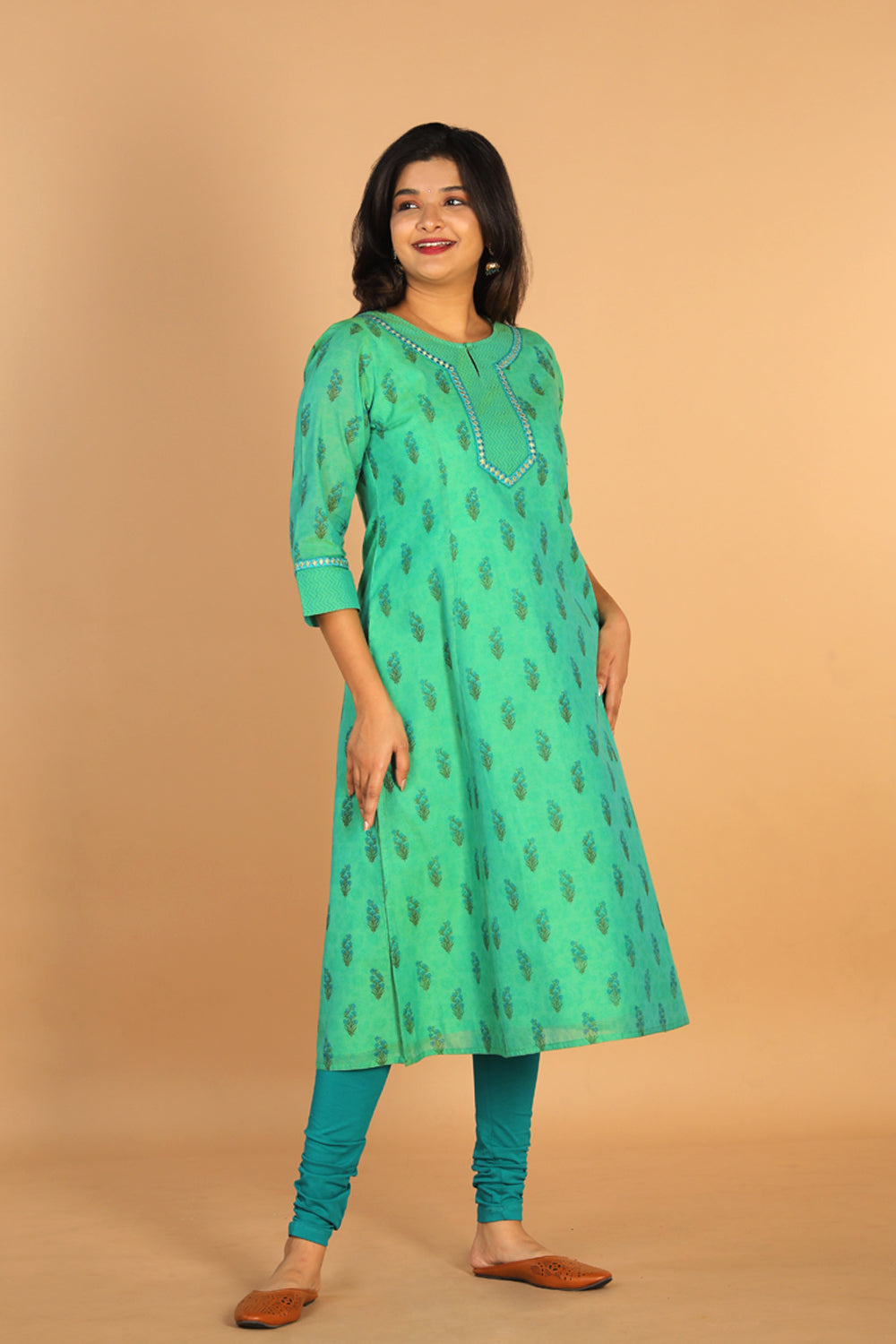 Kalanjali Ethnics Festive Chanderi kurti – Women's, SEA GREEN - view 2