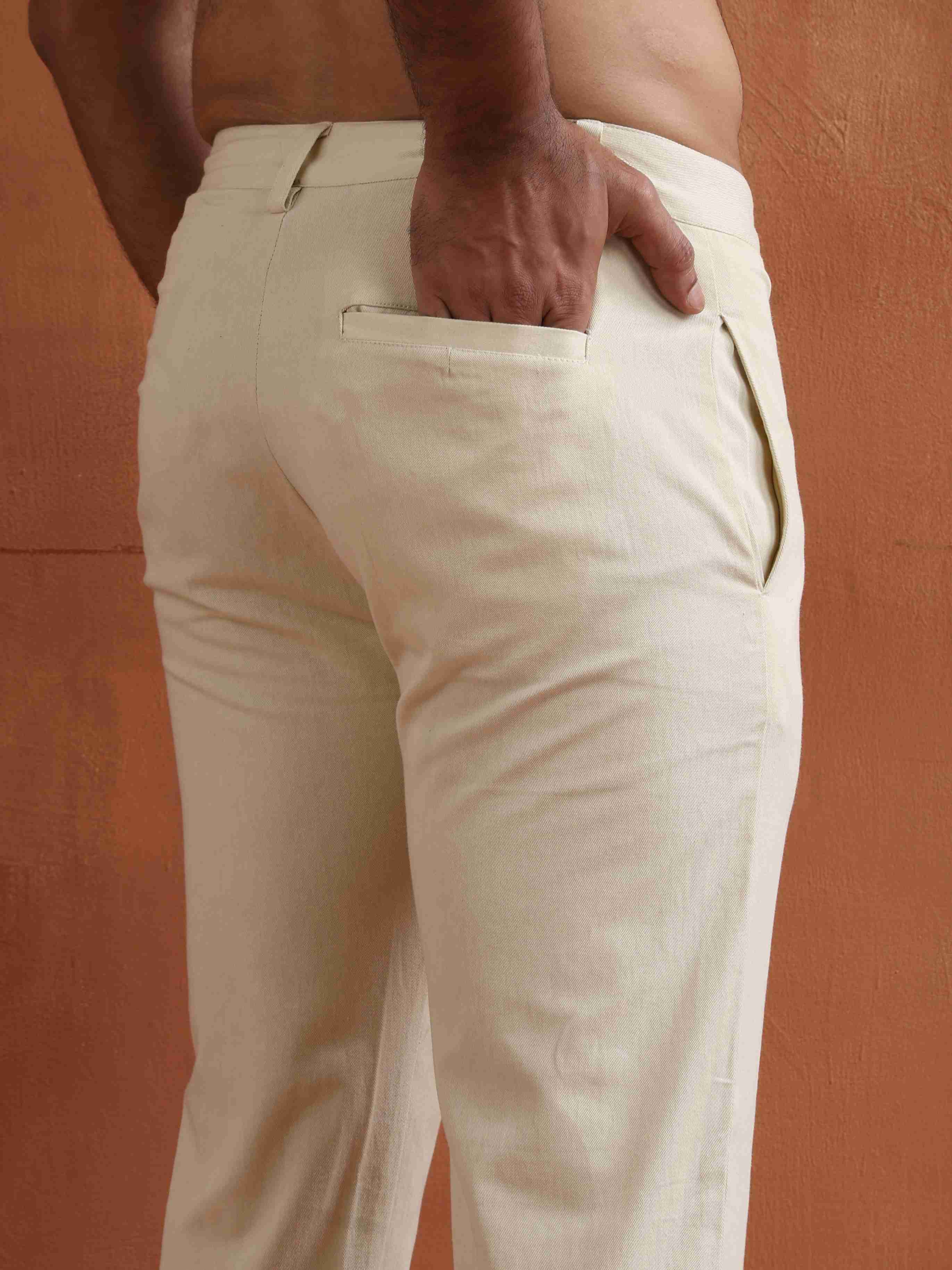 trueBrowns Men's Off White Cotton Twill Pants - view 5