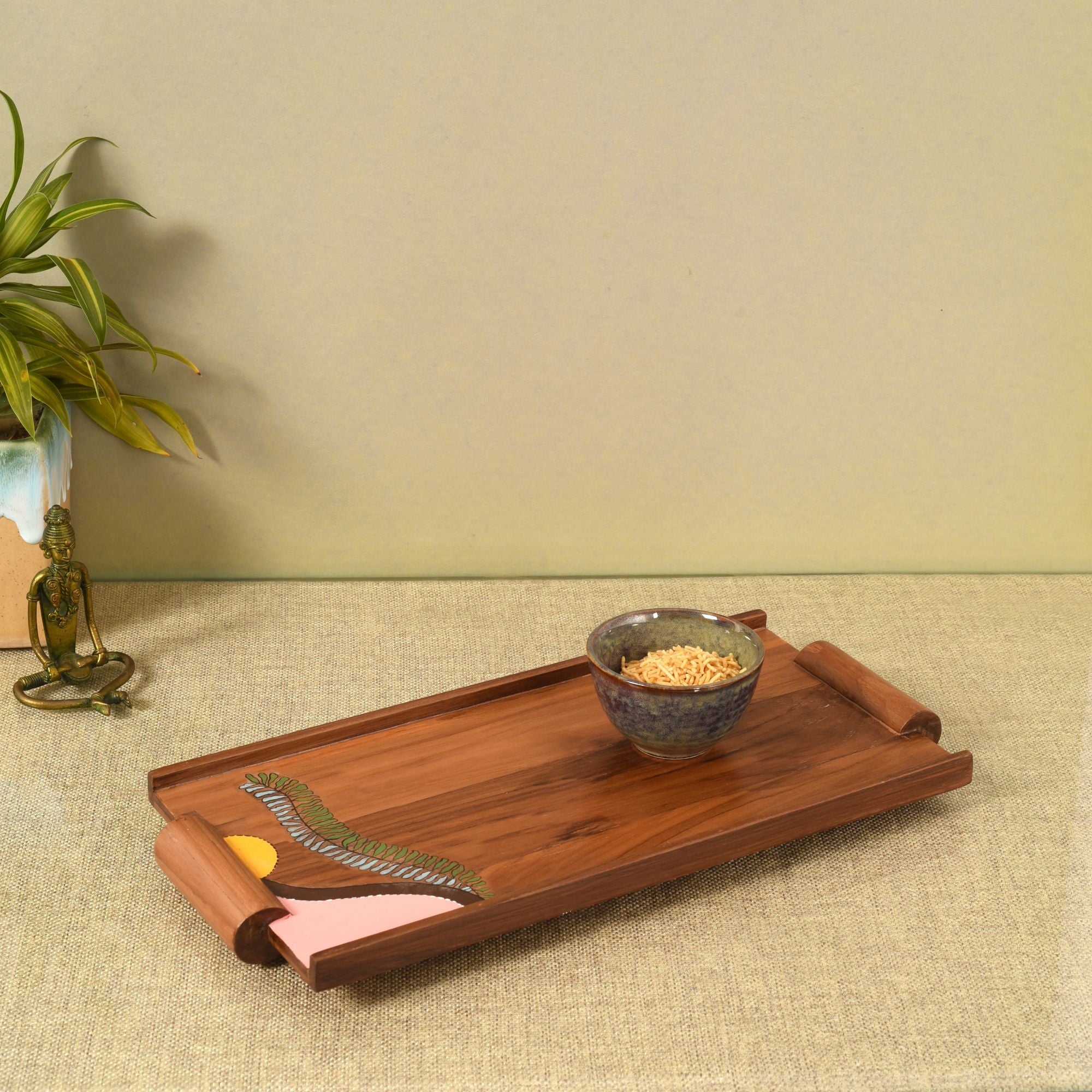 ART CREATIONS BY SUMAN SONTHALIA Brown - Leaf Patterns Rectangular Serving Trays (16.5x7.5x1)