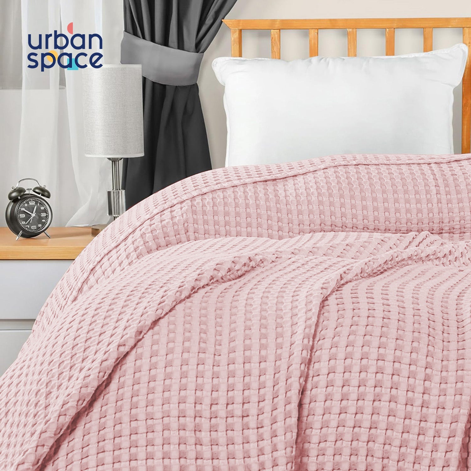 Urban Space -Home Furnishing Store 100% Cotton Waffle Weave Blanket / Cotton Dohar for Bedroom - Blush Pink - view 2
