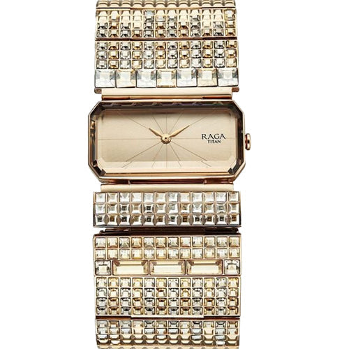 Titan Raga Cocktails Quartz Analog Rose Gold Dial Stainless Steel Strap Watch For Women 29.3mm 95318WM01