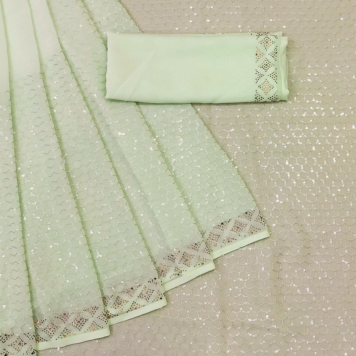 BlackTree green-festive-wear-embroidery-with-embellished-georgette-saree-142530 - view 2