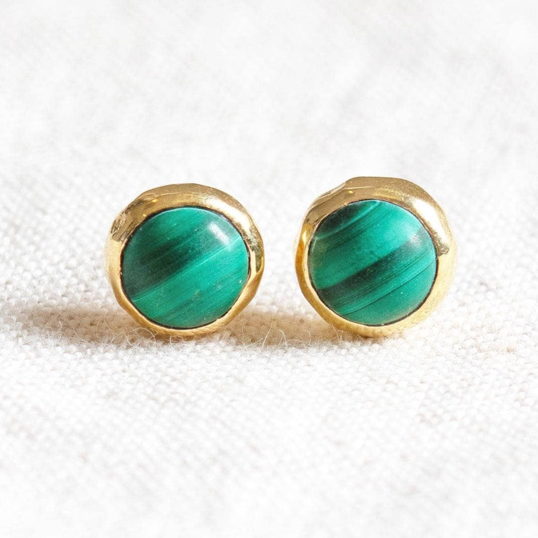 Tiny Rituals Genuine Malachite Silver or Gold Stud Earrings