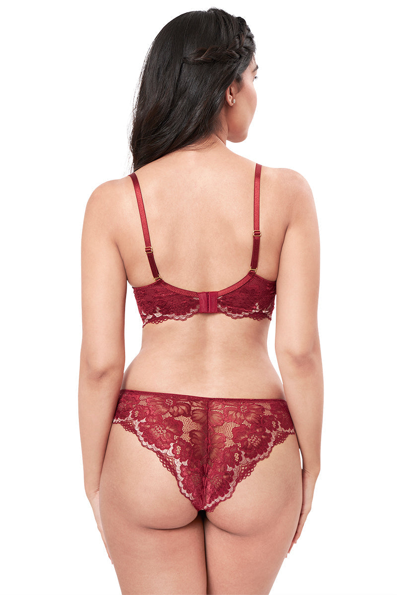 Amante Eternal Bliss Lightly Padded Wired Demi Coverage Balconette Bra - Red Berry - view 2
