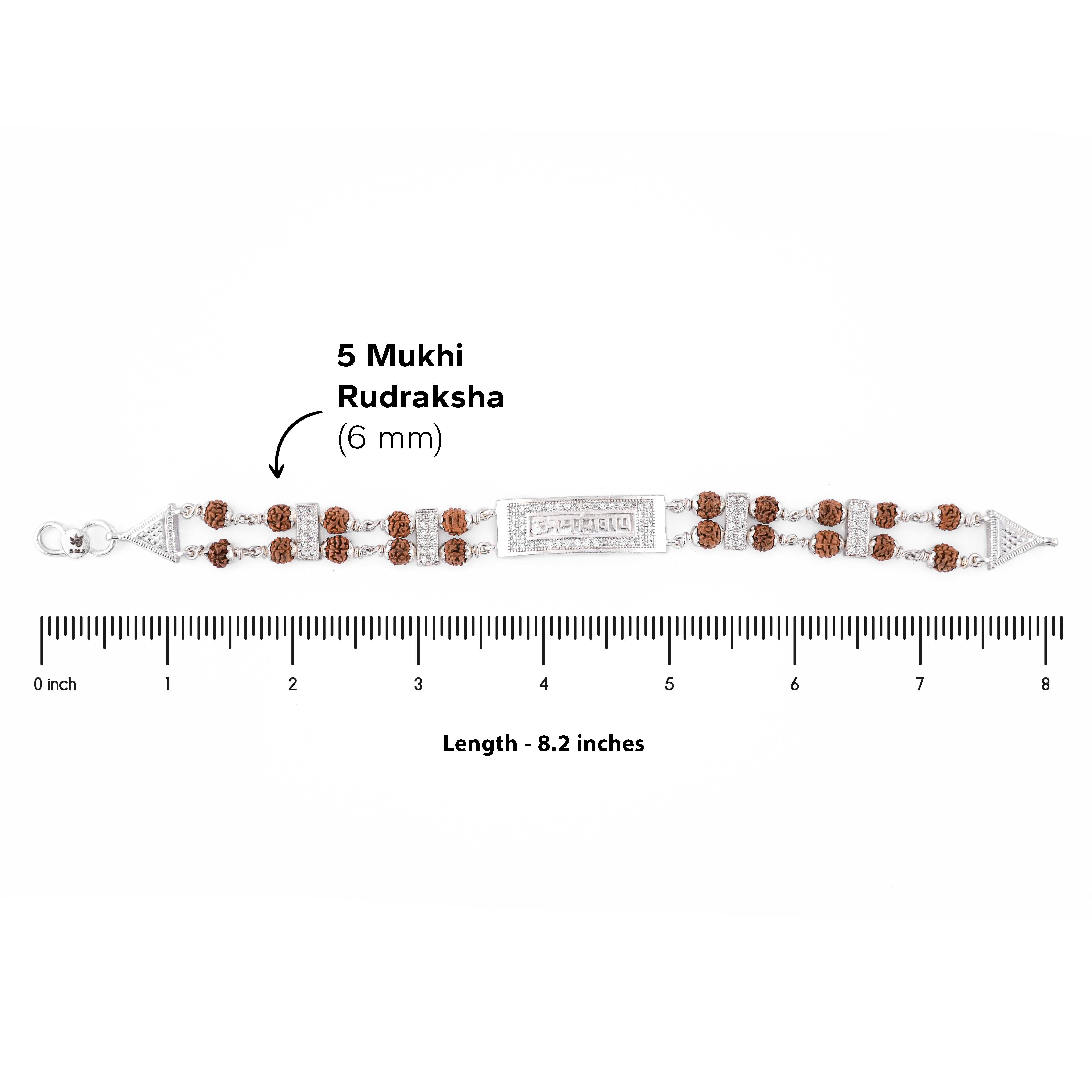 Prinjal Jewellers Rudraksha Silver Bracelet with Om Namah Shivaay in Rectangular Sphere Double Line for Men - view 6