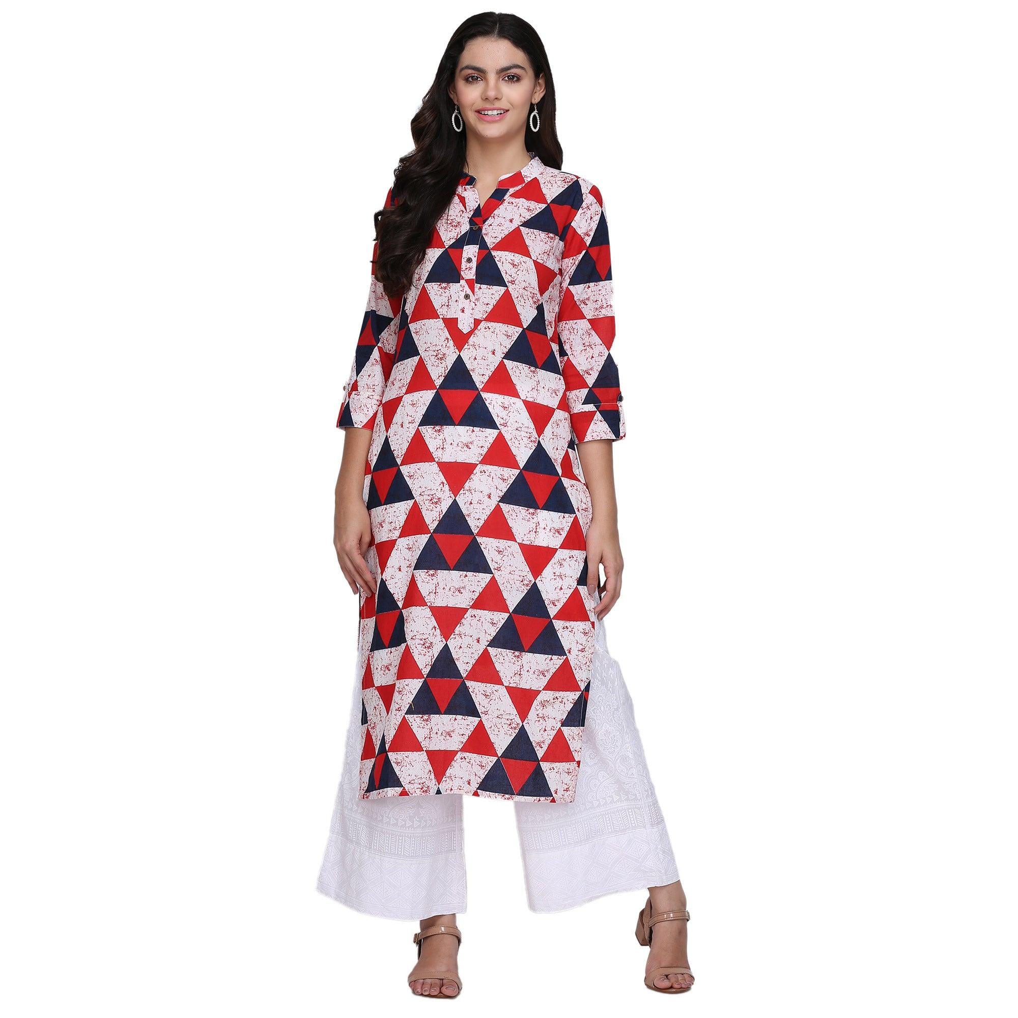 Peachmode Seller Flattering Multi Colored Casual Printed Cotton Kurti