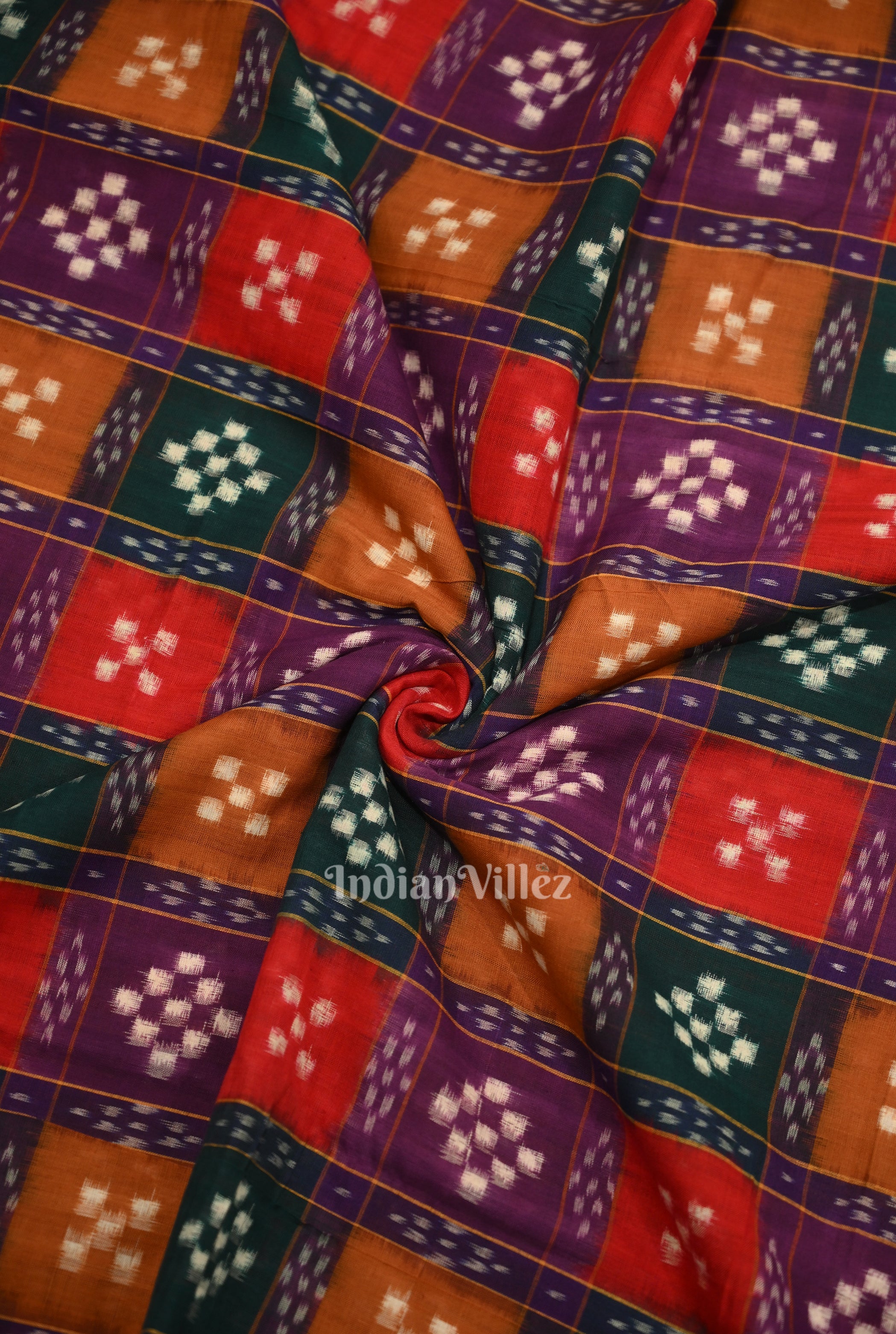 IndianVillèz Multi Color Pasapali Sambalpuri Ikat Cotton Fabric