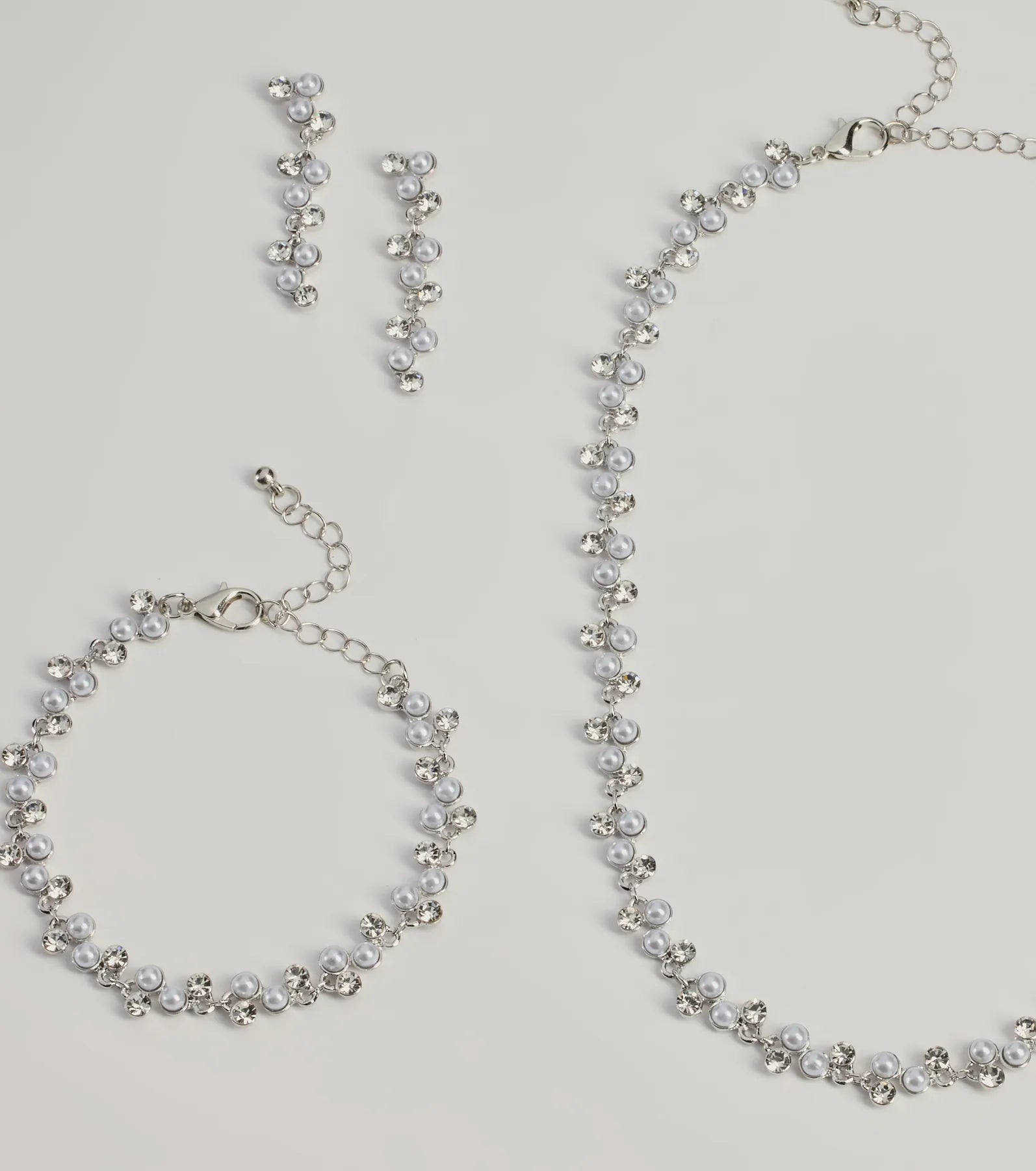 Windsor Glimmering Rhinestone And Pearl Necklace, Bracelet, And Earrings Set - view 2