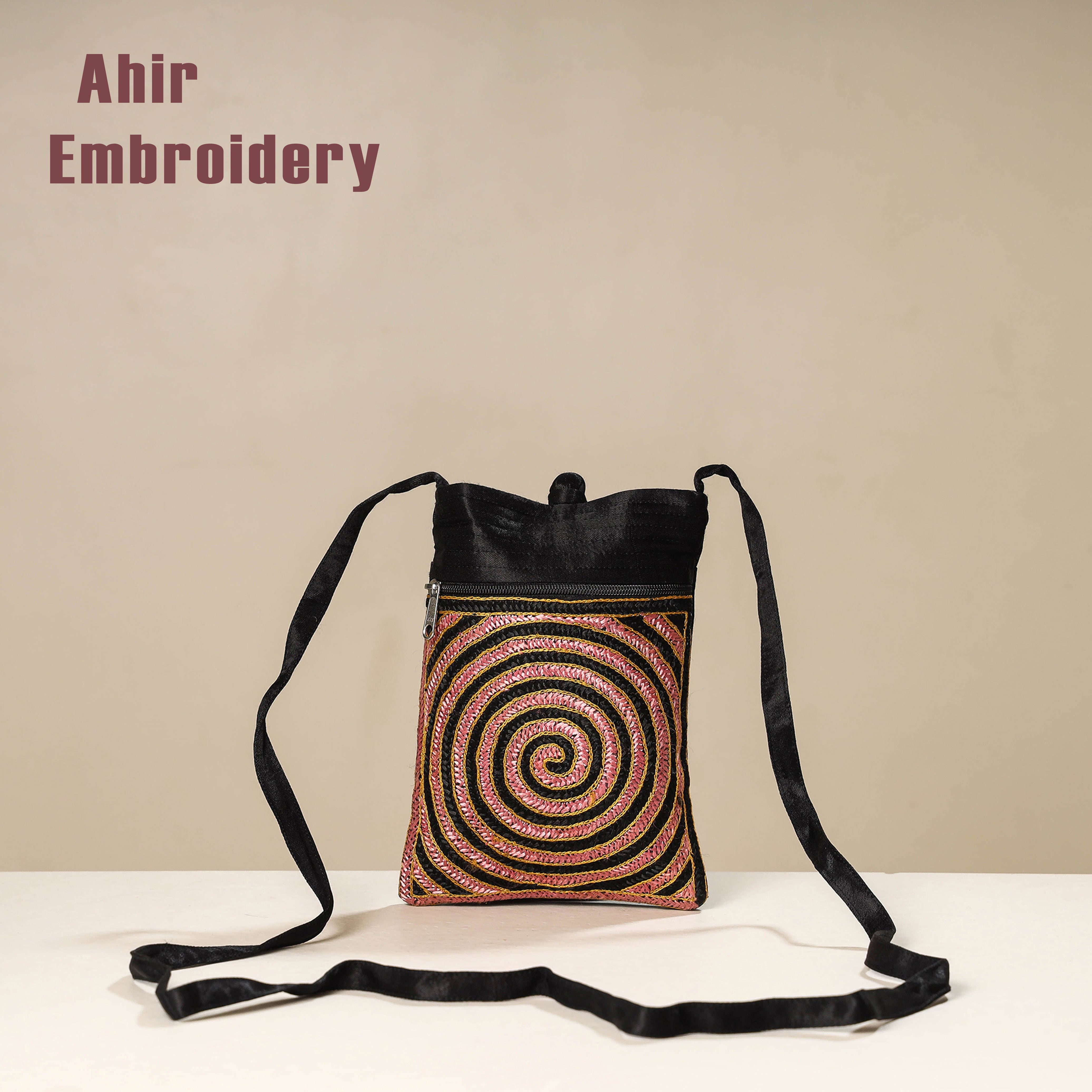WAMA BY SMITA JAIN Black - Kutch Ahir Embroidery Mashru Silk Sling Bag