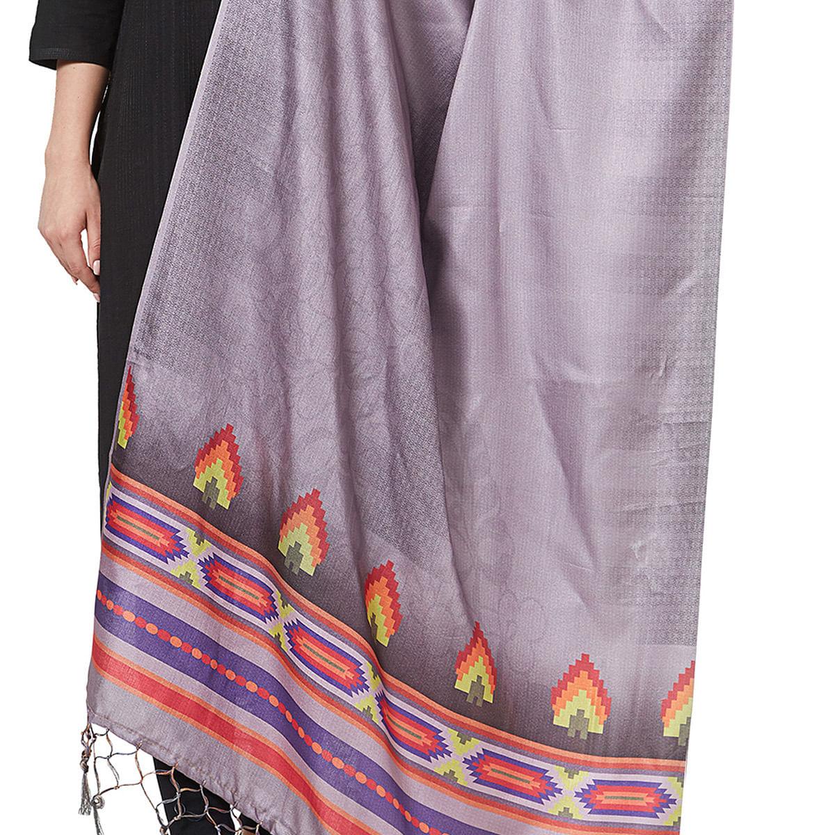 Peachmode Seller Energetic Light Gray Colored Casual Printed Pashmina Silk Dupatta - view 2