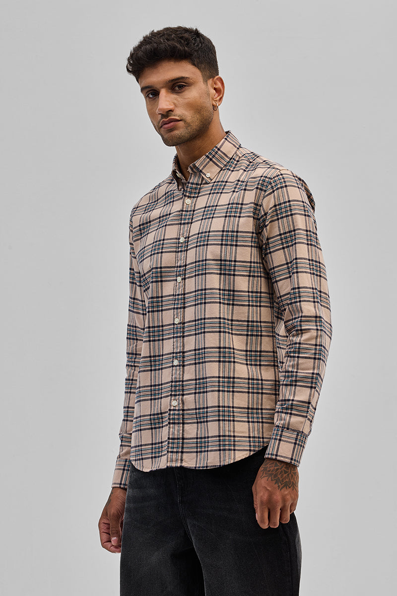 SNITCH Beige Checks Slim Fit Shirt - view 6