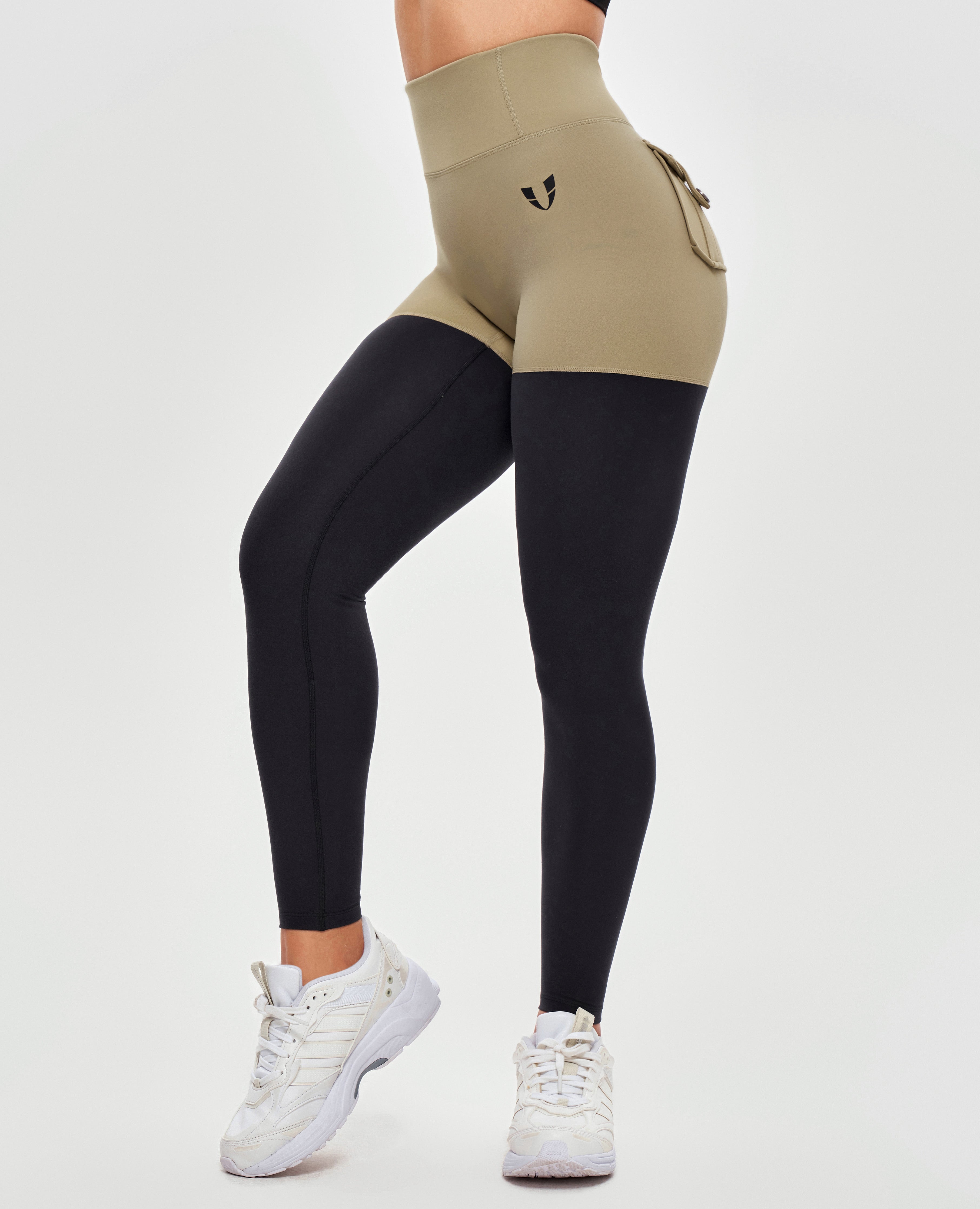 FIRM ABS Cargo Athletic Leggings - Beige and Black