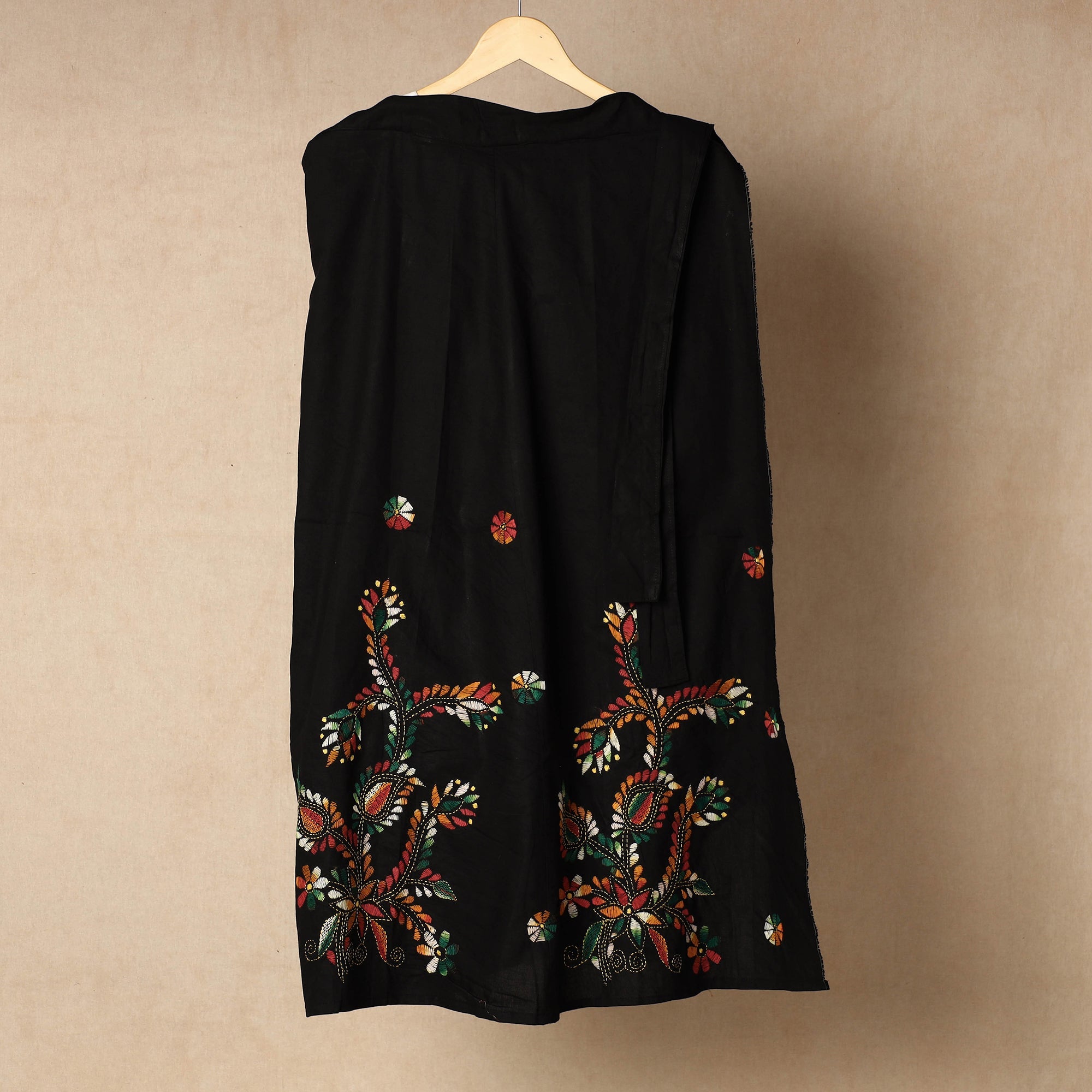 KHUSHBASH - HAPPY LOOM OF EAST Black - Bengal Kantha Embroidery Cotton Wrap Around Skirt