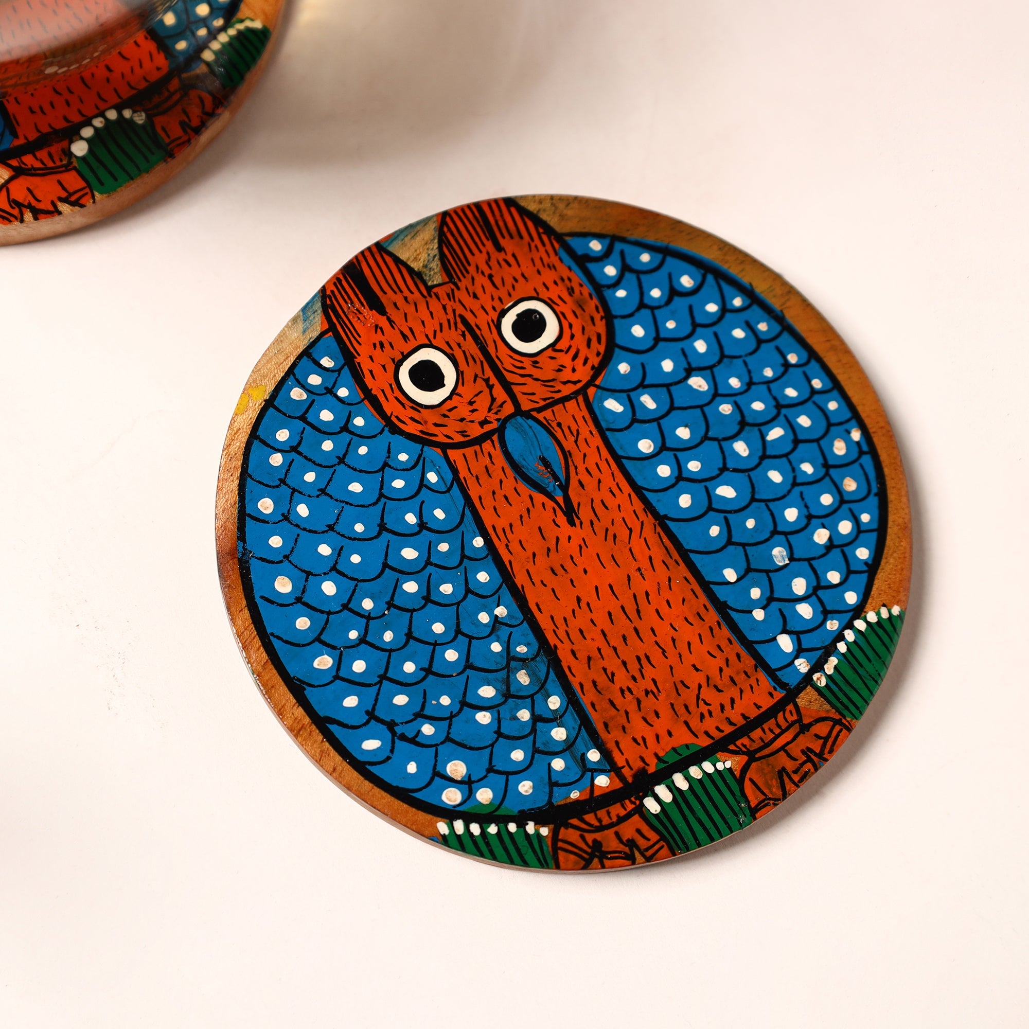 ITOKRI CRAFTS INITIATIVE Bengal Patua Handpainted Akashmoni Wooden Coasters (Set of 4) 06 - view 2