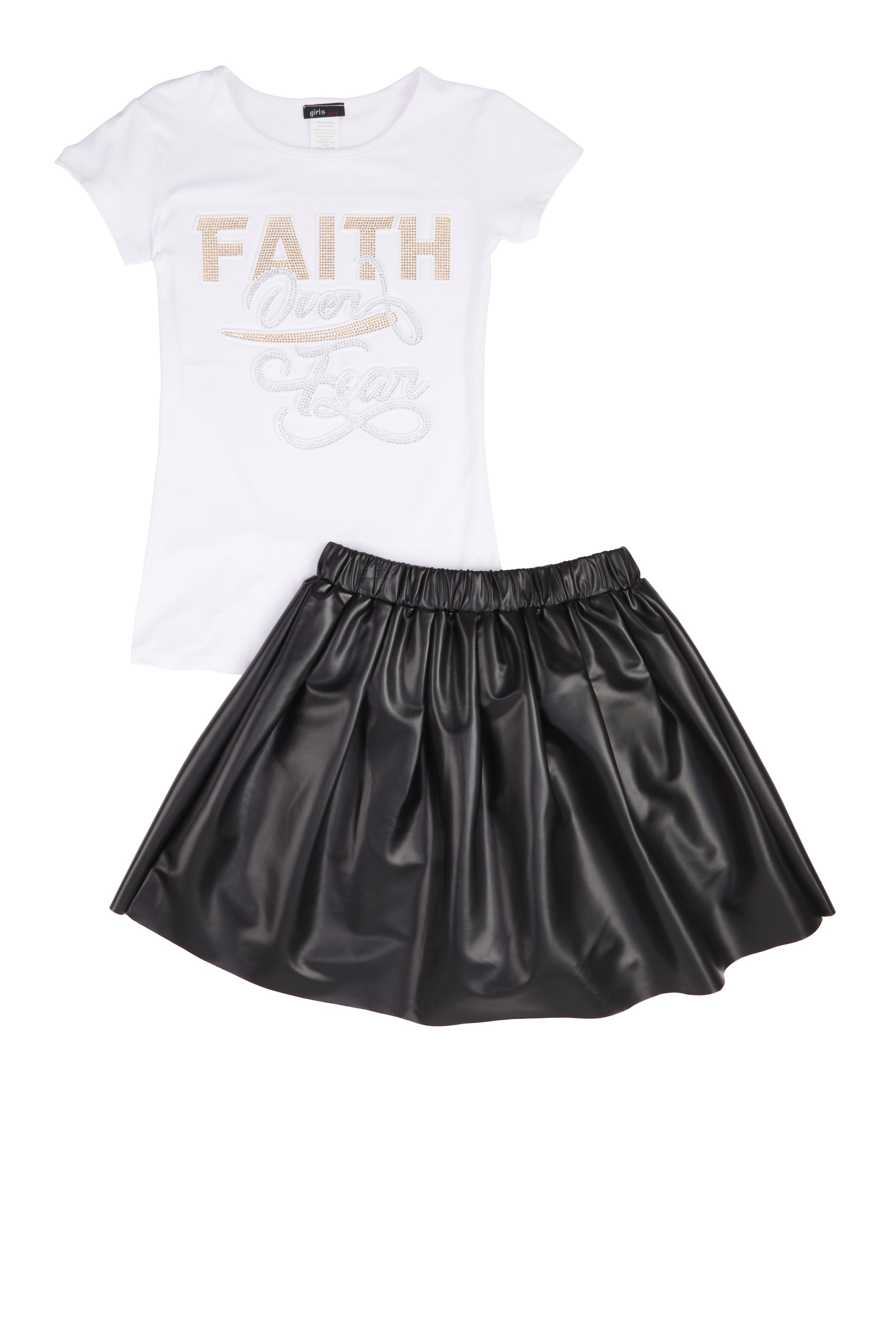 Rainbow Shops Girls Faith Over Fear Tee and Pleated Skirt