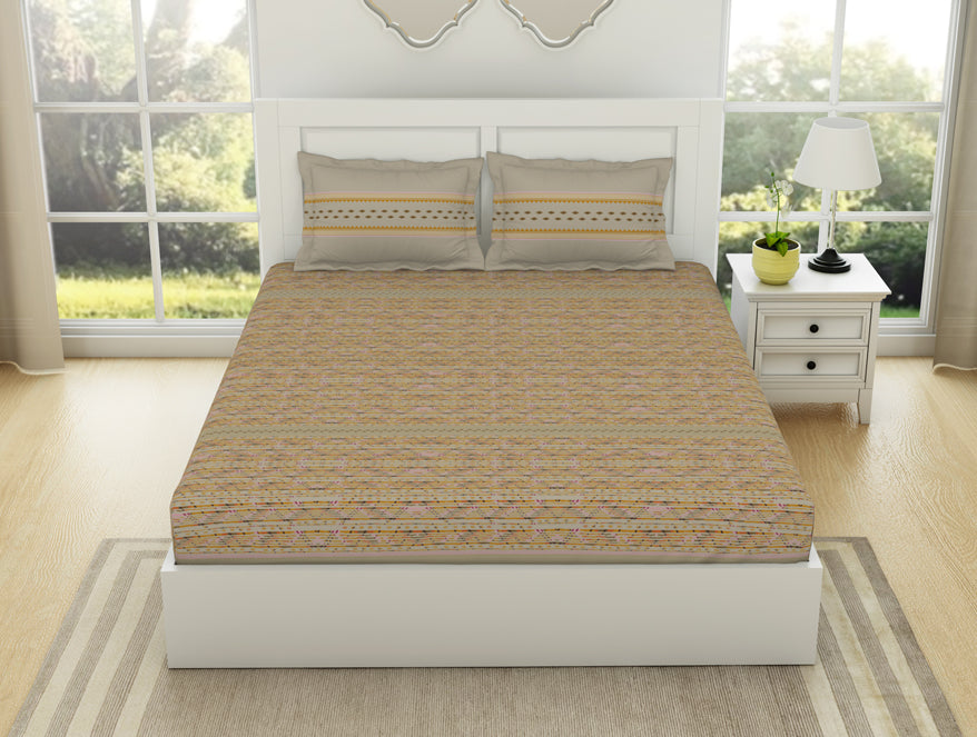 Spaces India Geometric Angora - Beige 100% Cotton King Fitted Sheet - Gypsy By Spaces
