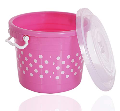 Kuber Industries Dots Design Virgin Plastic Multipurpose Kitchen Storage Container with Side Lock-Handle,16 Ltrs (Pink) - CTKTC34812