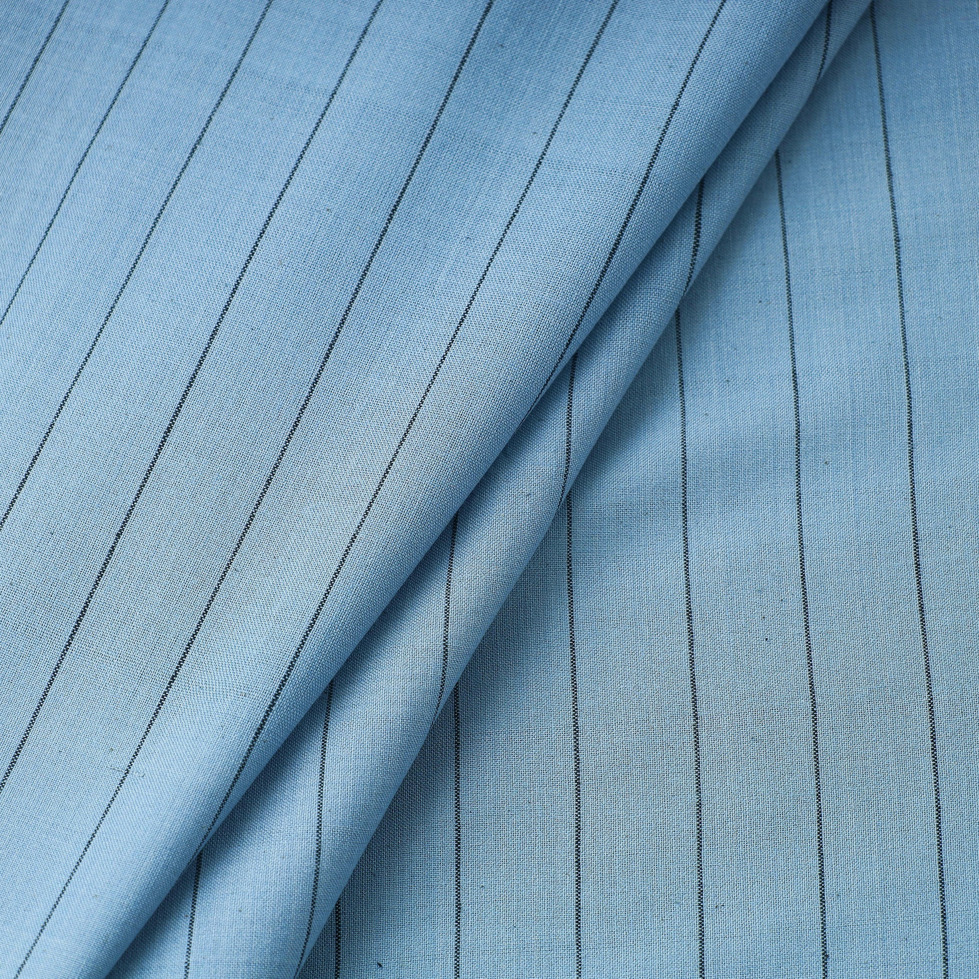 AMAN TRUST - BARAGAON WEAVES Blue - Baragaon Pre Washed Handloom Striped Cotton Fabric - view 2