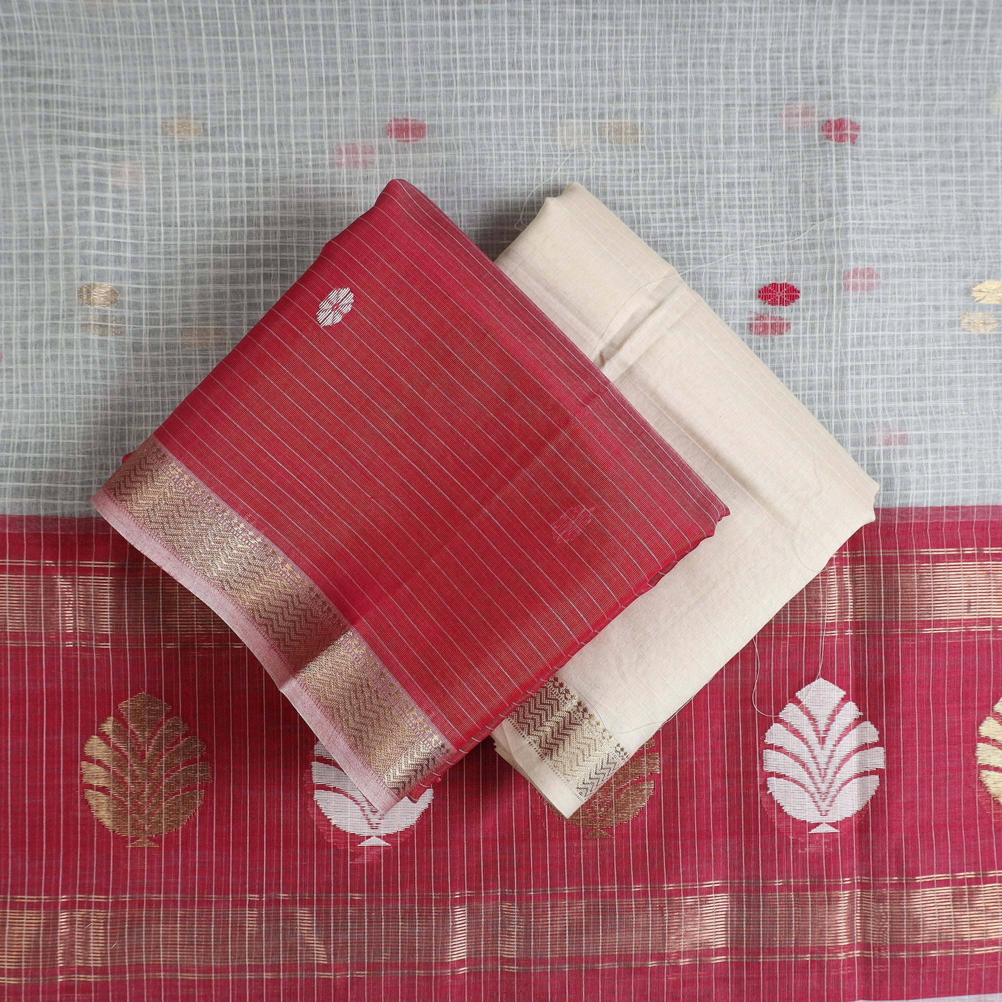 CHANDERI BY RAUPH KHAN 3pc Zari Buti Handloom Chanderi Silk Dress Material 03 - view 2