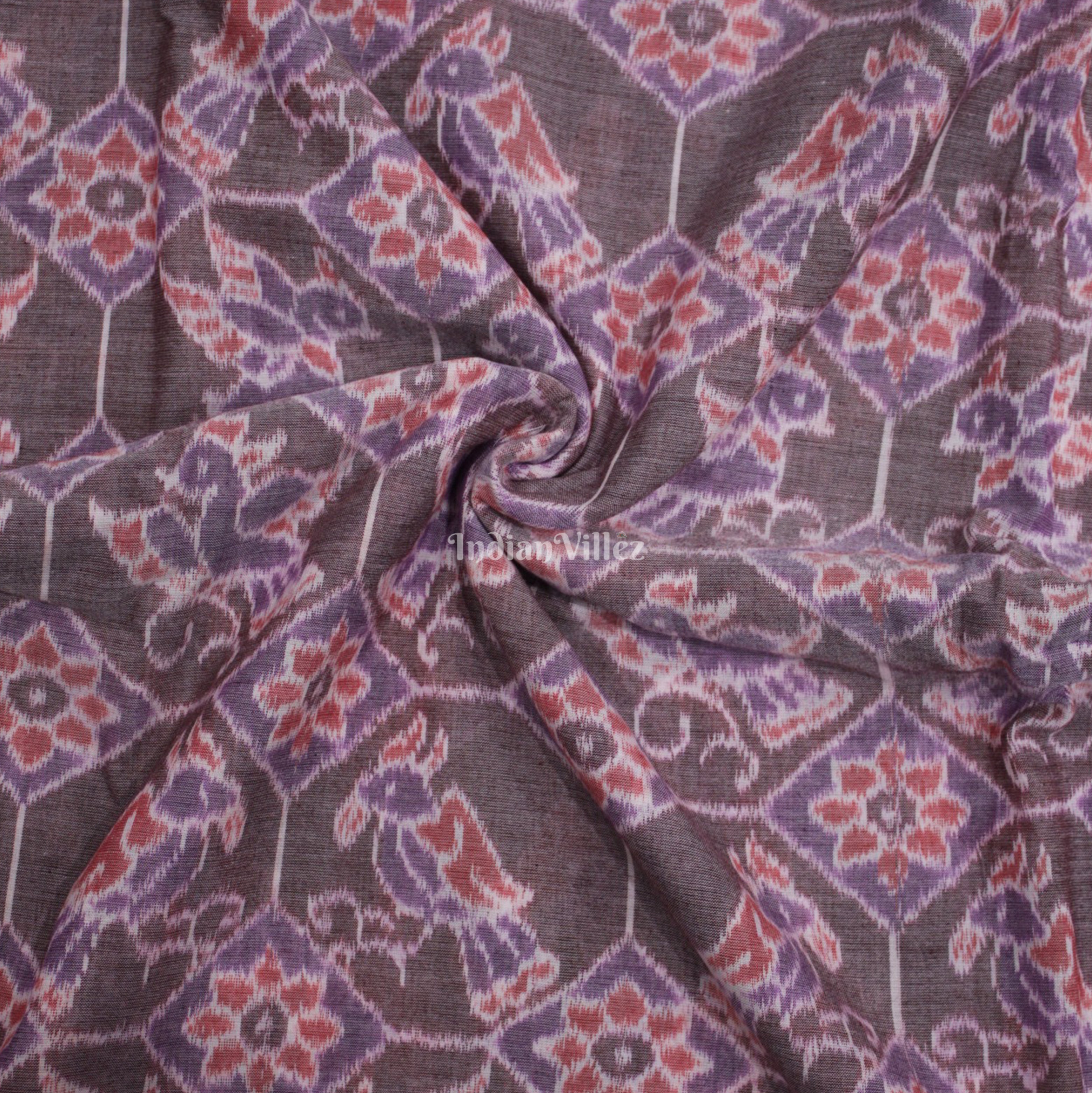 IndianVillèz Peach Blue Bird Design Sambalpuri Ikat Cotton Fabric