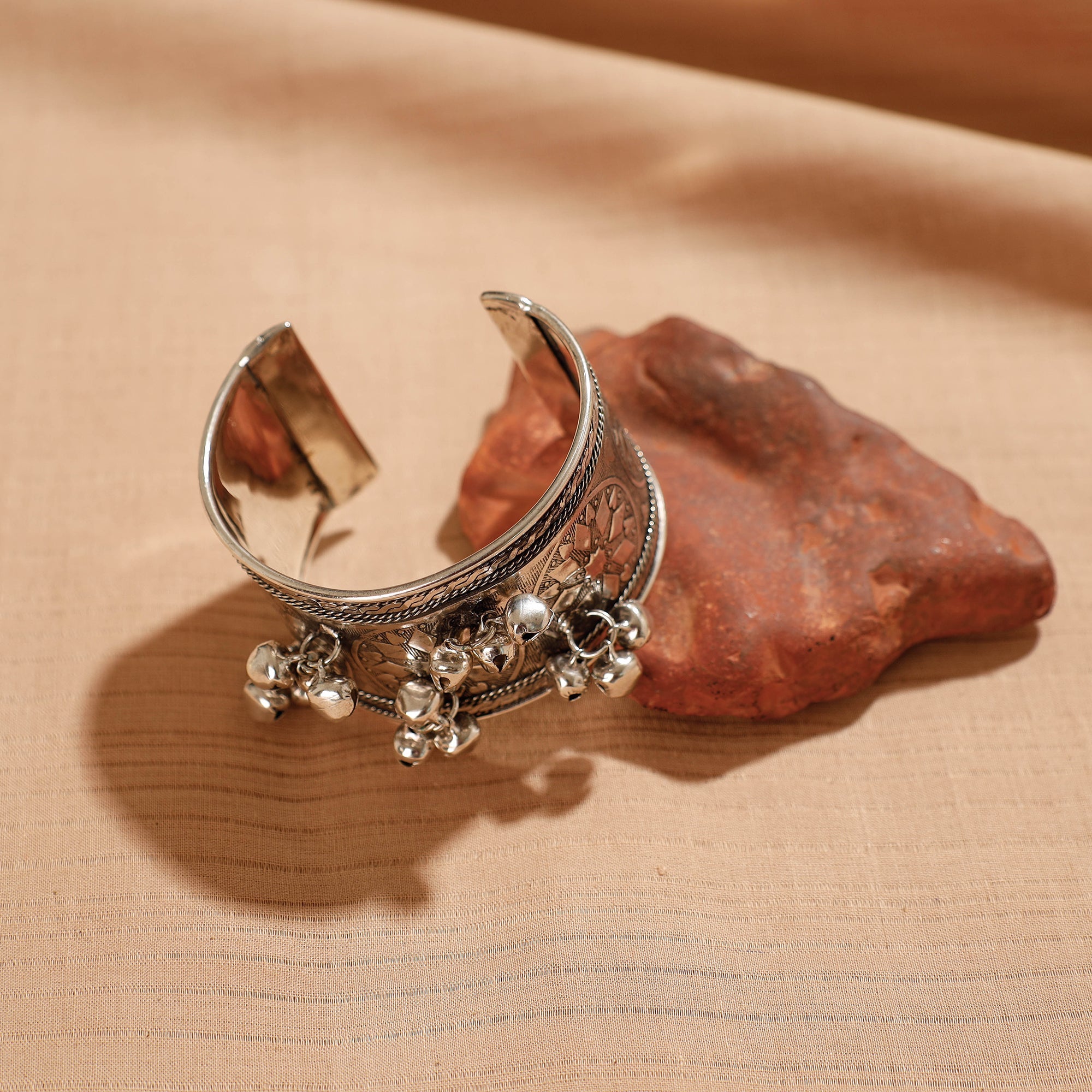 WHITE RIVER STORIES Antique Finish Oxidised German Silver Bangle / Cuff Bracelet (Adjustable) - view 2