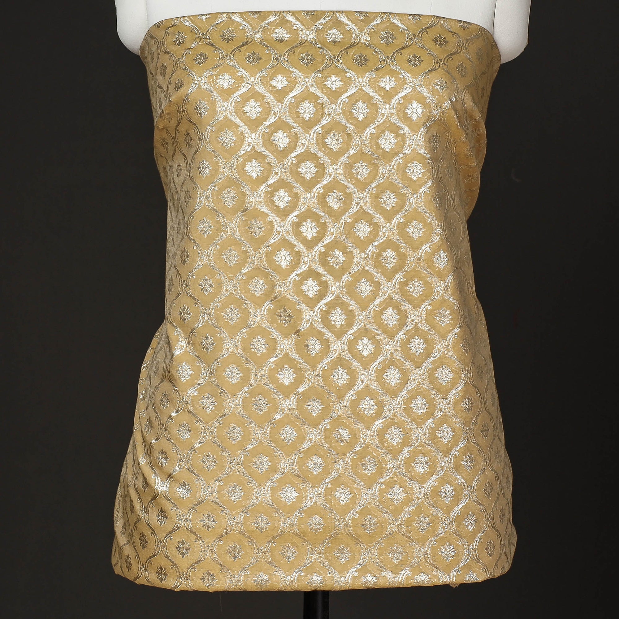 NOORI BAZAR Beige - 2pc Zari Buti Silk Cotton Handloom Banarasi Dress Material - view 3