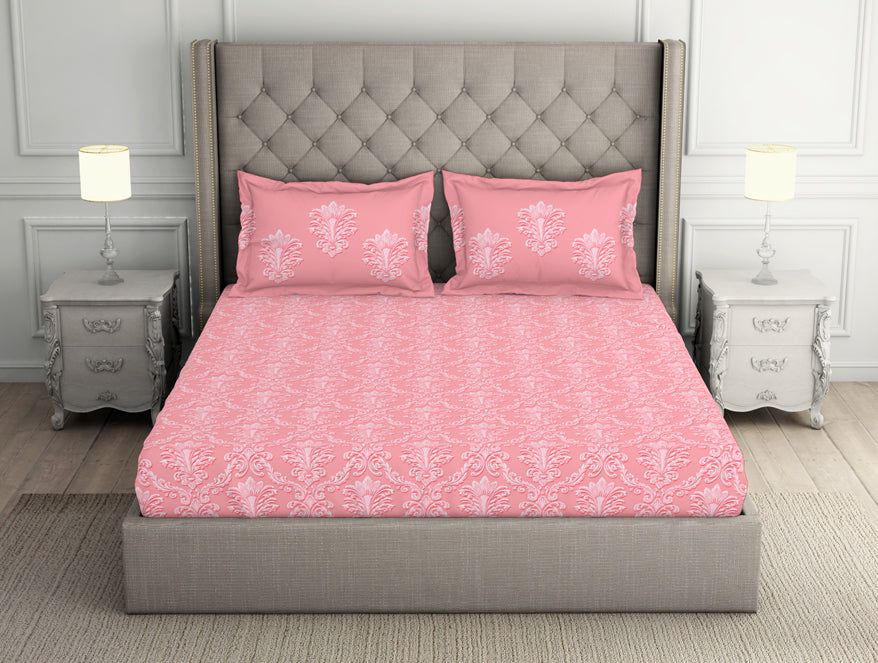 Spaces India Floral Pale Rosette - Pink 100% Cotton Double Bedsheet - Queens Garden By Spaces