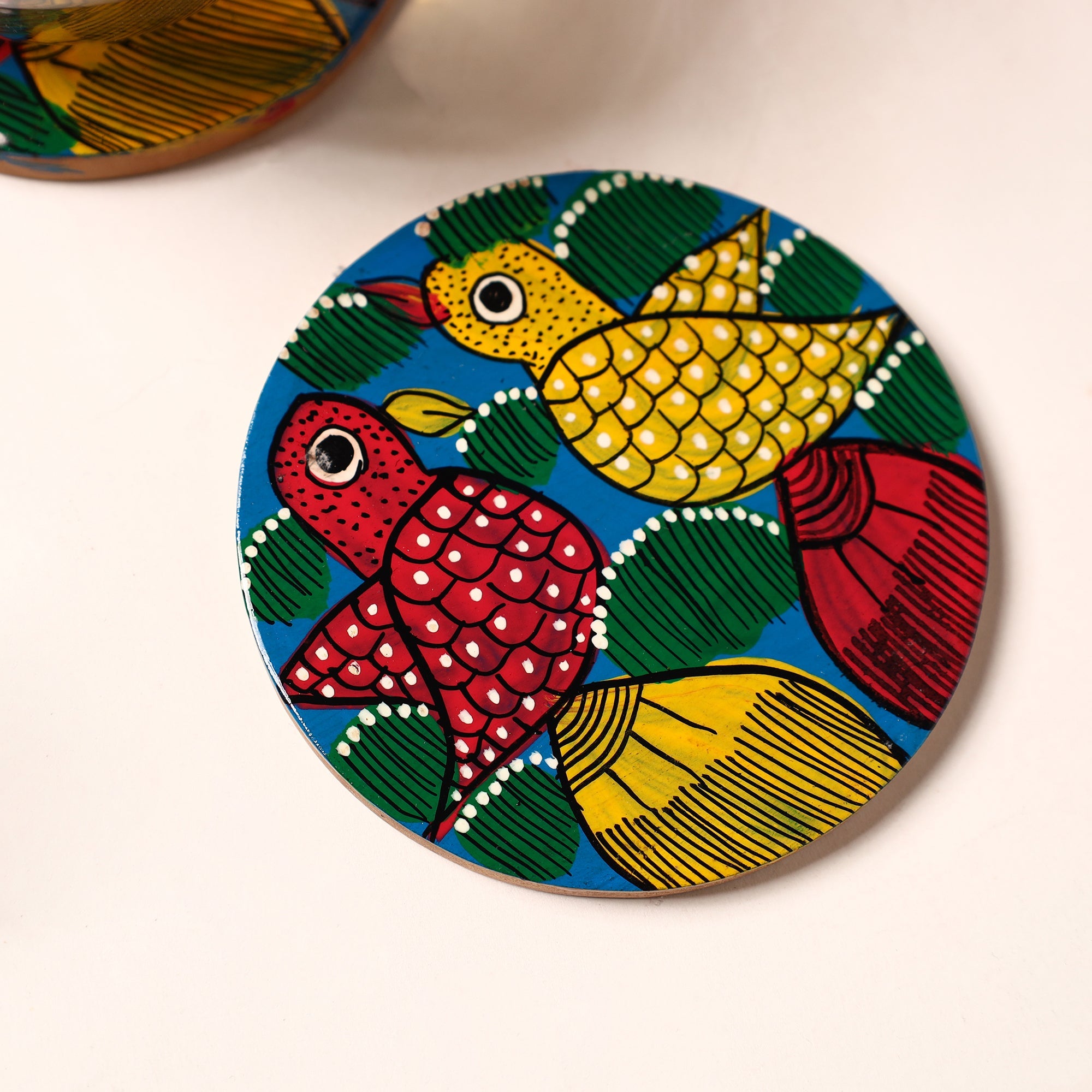 ITOKRI CRAFTS INITIATIVE Bengal Patua Handpainted Akashmoni Wooden Coasters (Set of 4) 03 - view 2
