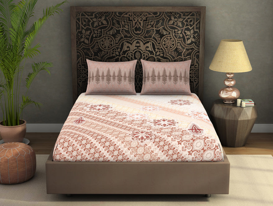 Spaces India Ornate Brown 100% Cotton King Size Bedsheet Rangana Digital - By Spaces