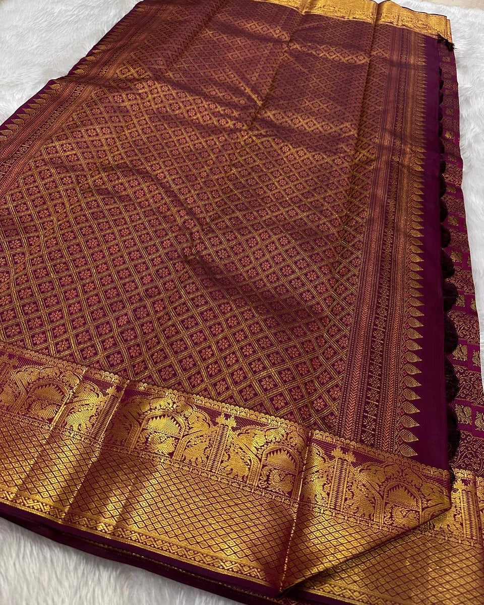 Aayna Prettiest Purple Soft Silk Saree With Improbable Blouse Piece - view 5