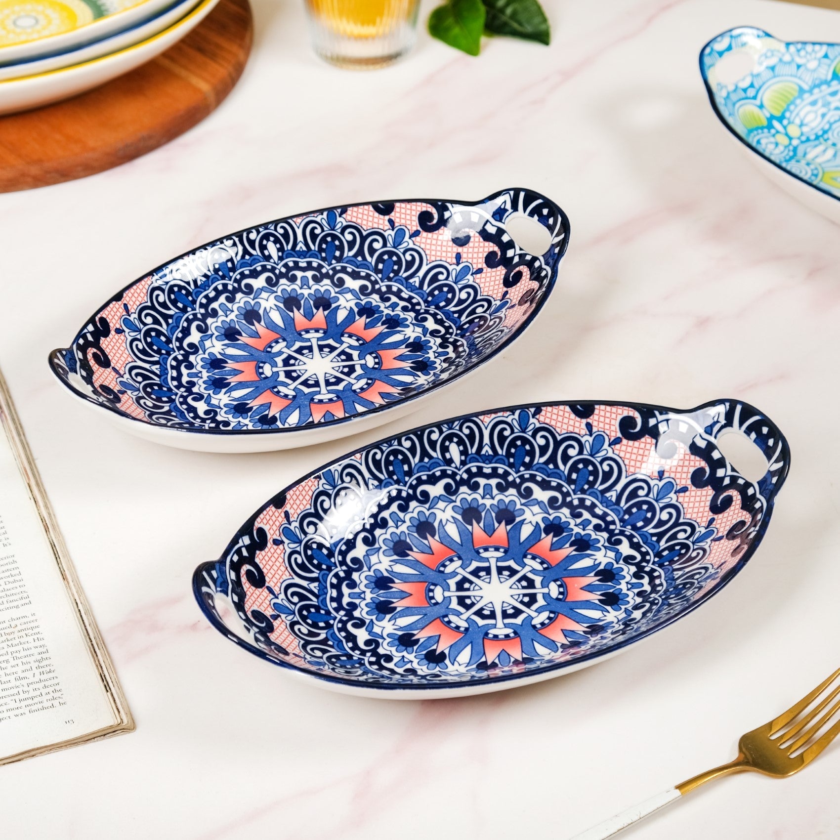 Nestasia Set Of 2 Mandala Platters Peach And Blue