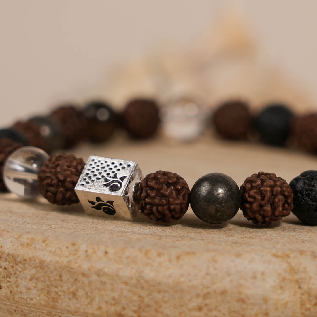 Lava pyrite – Prinjal Jewellers Rudraksha with Lava, Pyrite,Spatik Beads Bracelet