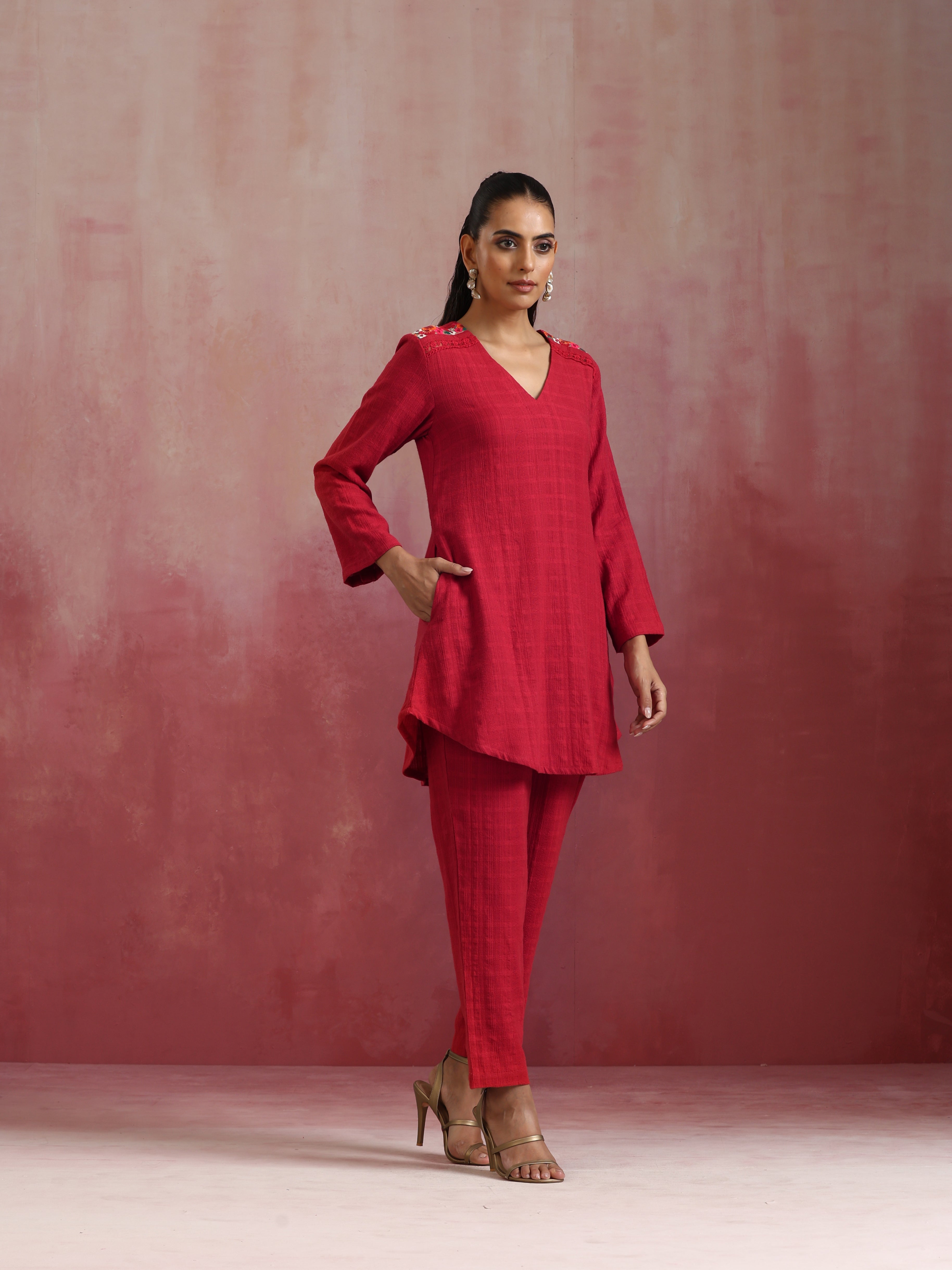 trueBrowns Red Cotton Dobby Co-ord set - view 2