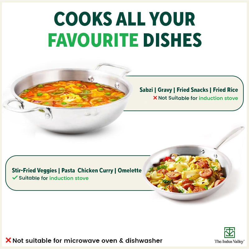 The Indus Valley TurboCuk Tri-ply Stainless Steel Cookware Set: Free ₹600 Wood Chopping Board+ Kadai+ Fry Pan, Premium Quality, 3 Layer Thick Body, 10 - view 12