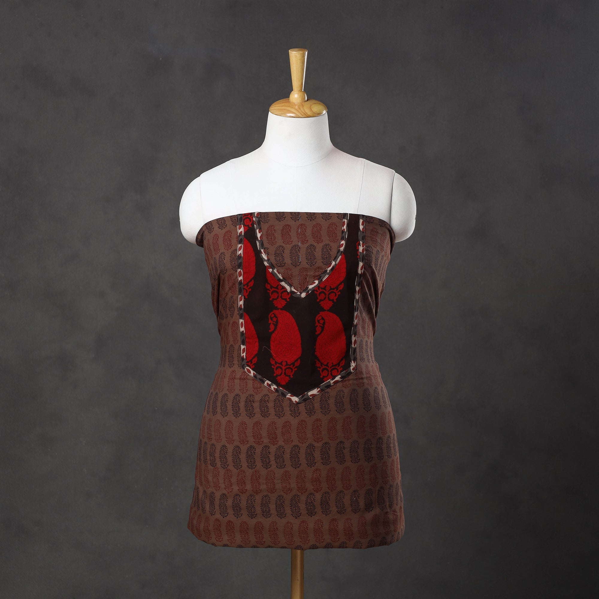 NOORI BAZAR Brown - Bagh Print Cotton Kurta Material with Patchwork (3m) 18