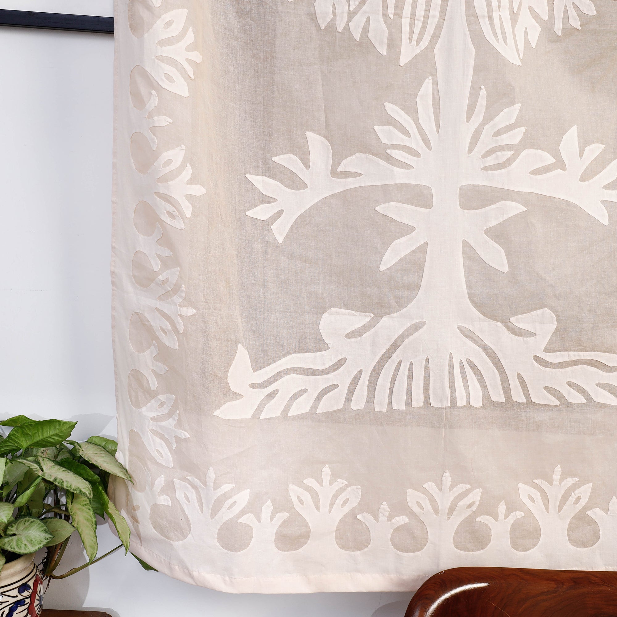 SHADES OF MARUDHARA Beige - Tree Cutwork Cotton Barmer Applique Window Curtain - view 3