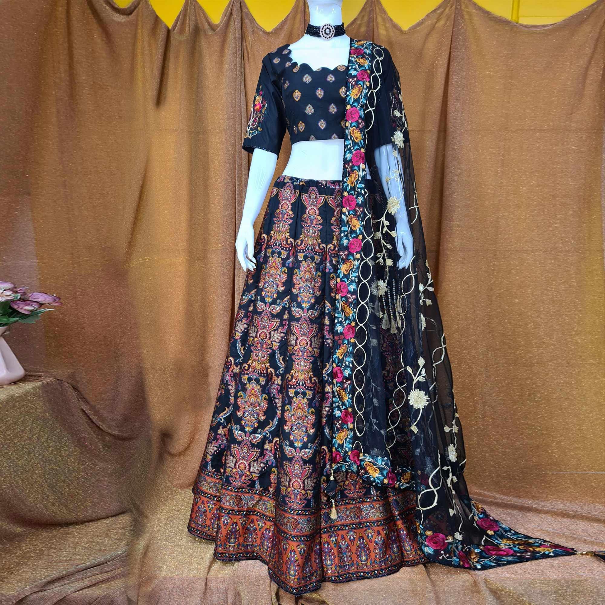 Peachmode Multicolor Festive Wear Woven Silk Lehenga Choli