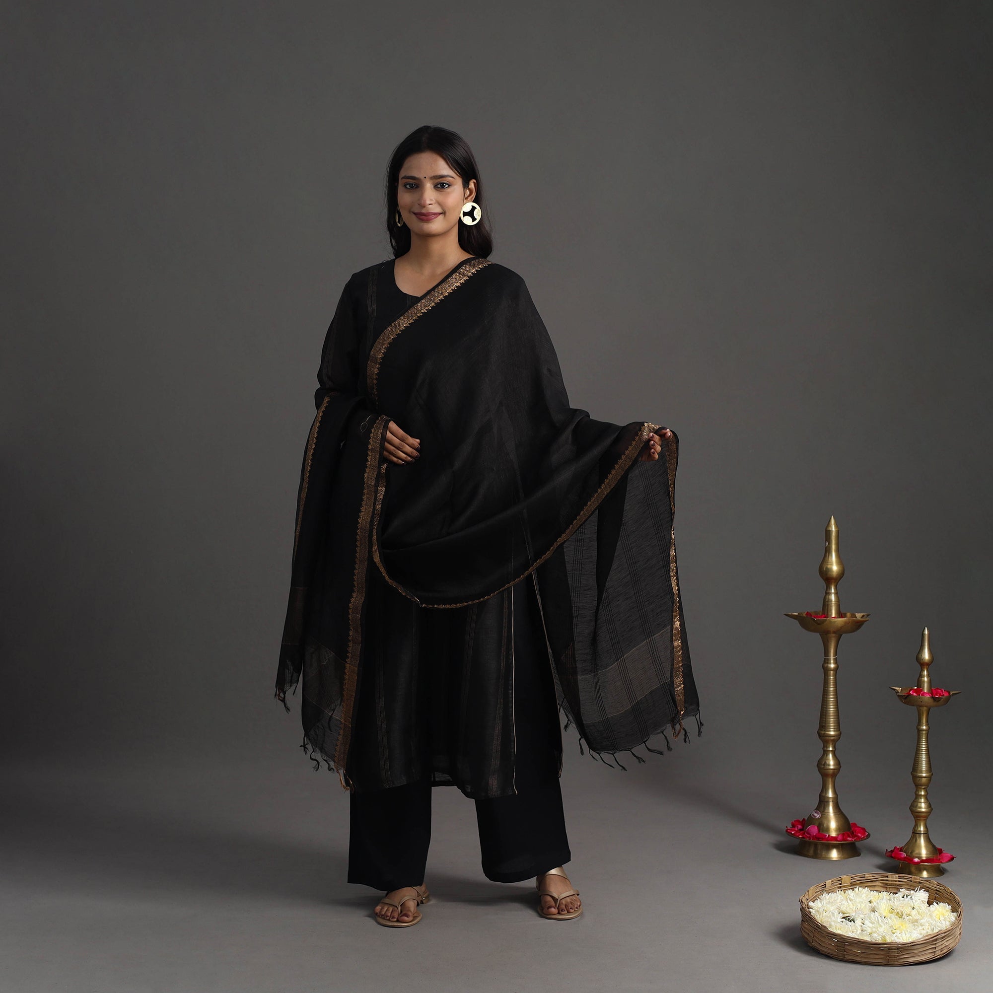 ITOKRI CASUALS Black - Elegant Linen Silk Handloom Plain Kurta Set 04 - view 2
