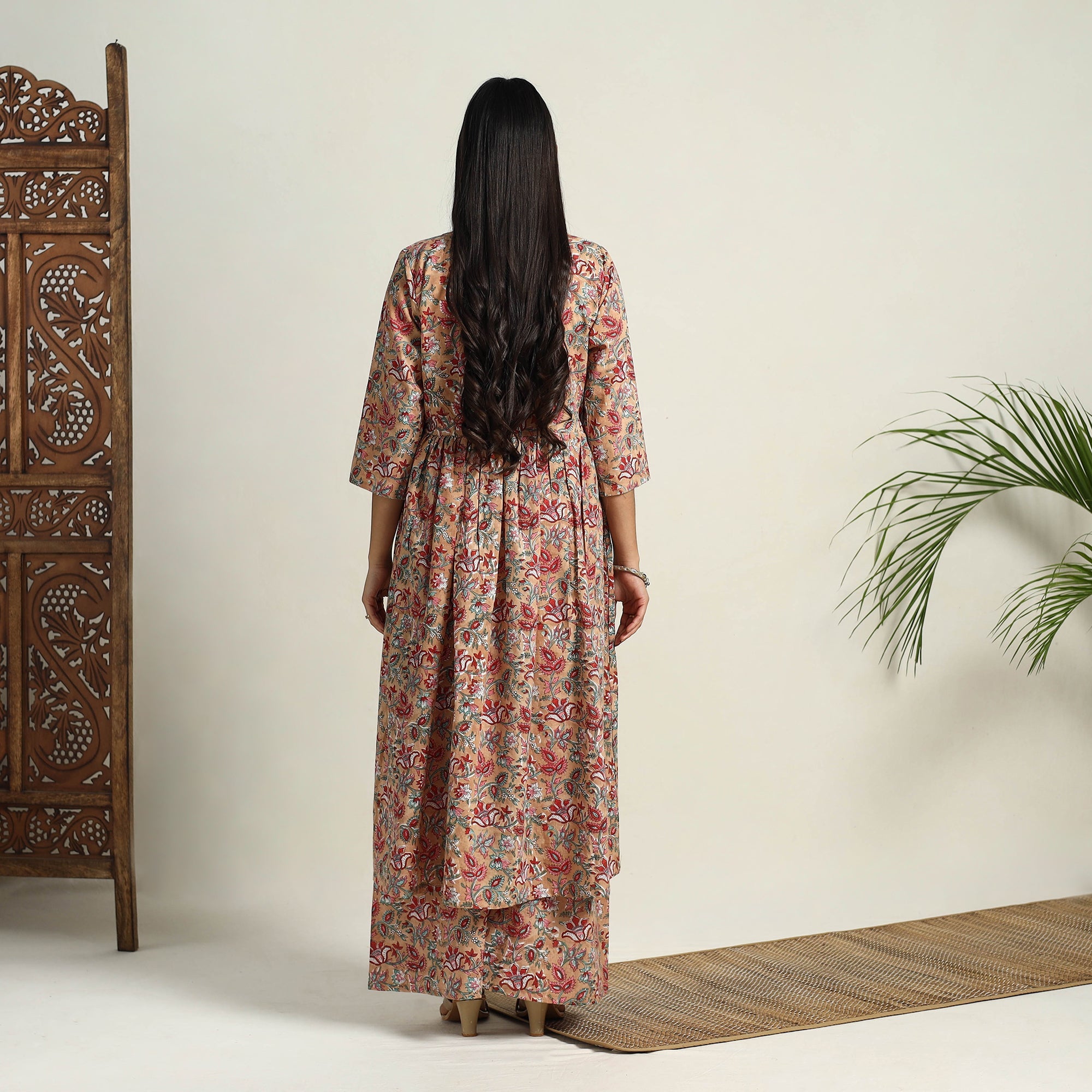ITOKRI CASUALS Brown - Block Print Cotton Flared Sanganeri Kurta Set 04 - view 4