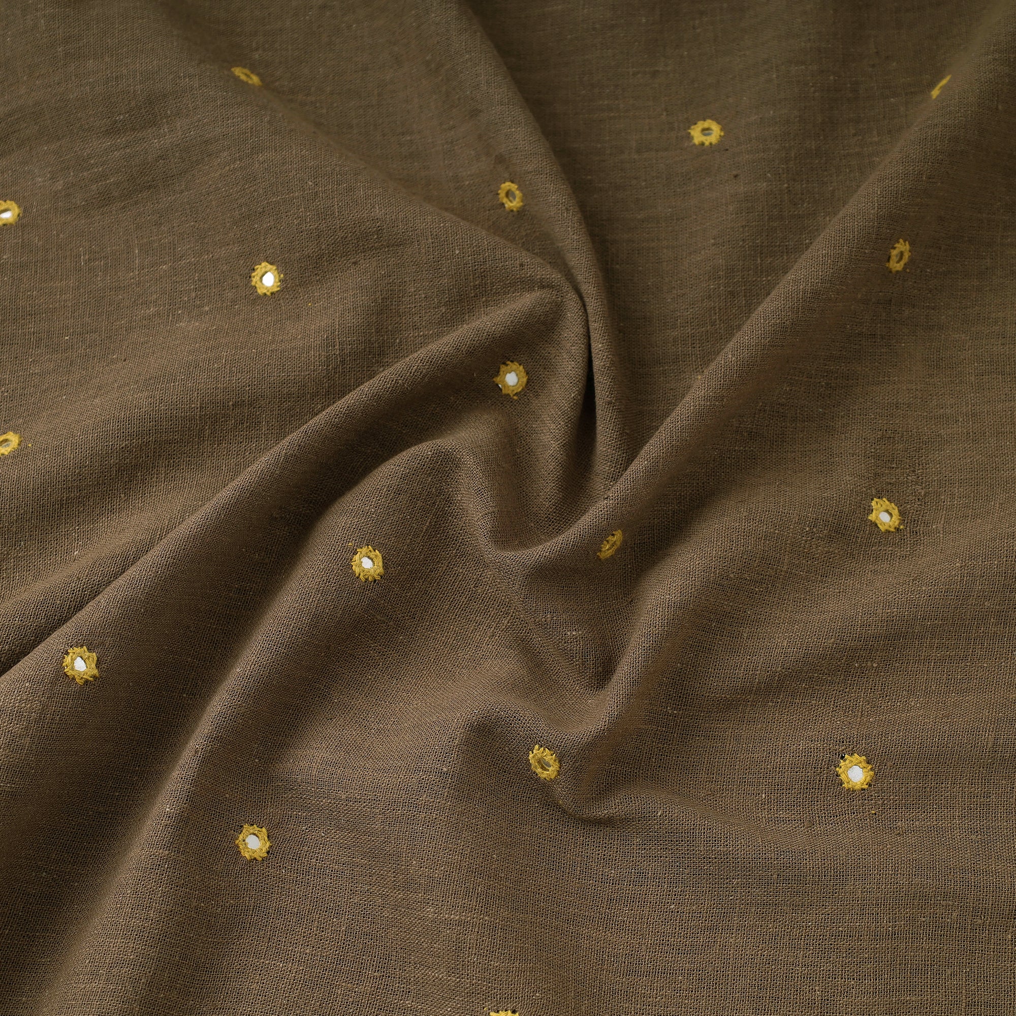 KACHCHH JI CHHAAP Brown - Organic Kala Cotton Handloom Mirror Work Fabric - view 2