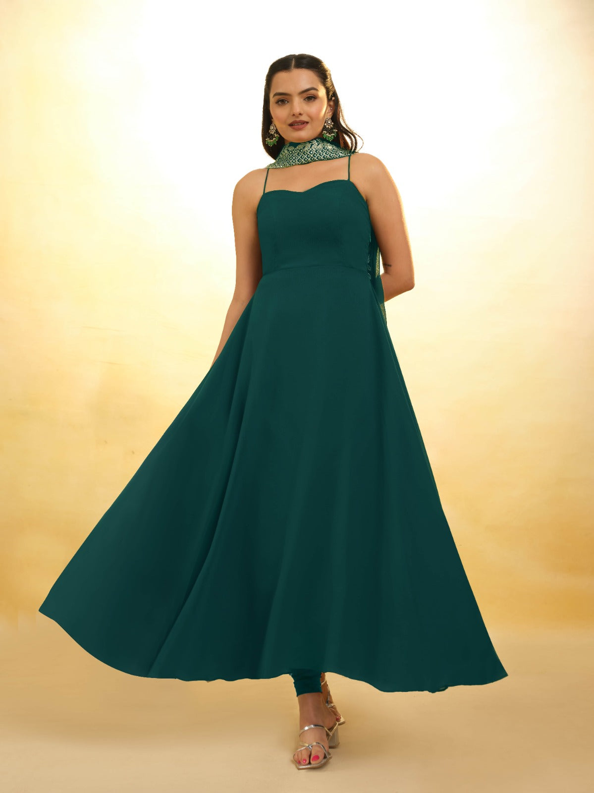 ClothsVilla Teal Color Stylish Turquoise Georgette Dress with Embroidery – Ready to Wear - view 5
