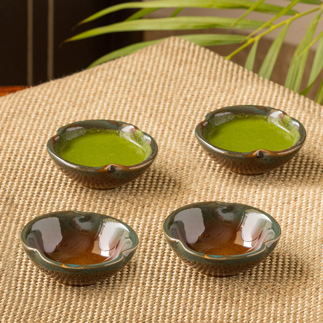 Chutney pickle bowls – EXCLUSIVELANE 'Amber & Teal' Chutney & Pickle Bowls In Ceramic (Set Of 4)