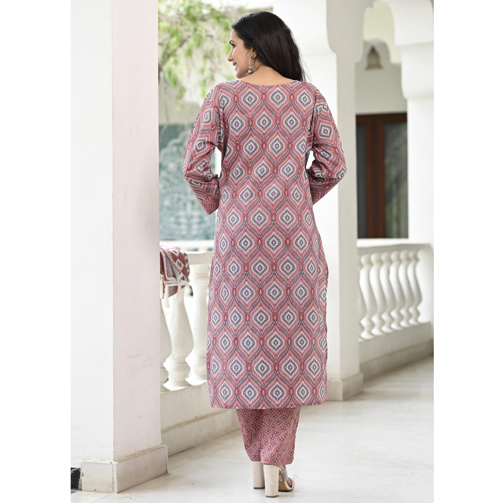 Peachmode Mauve Printed Pure Cotton Suit - view 6