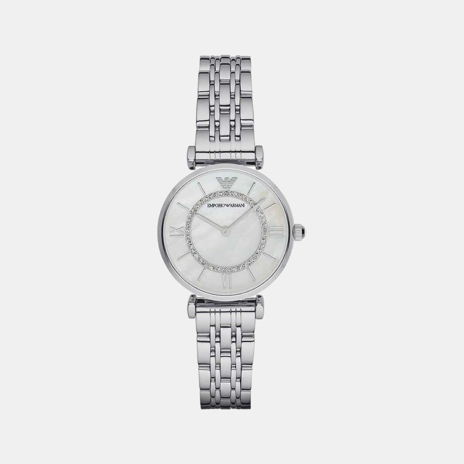 Emporio Armani Gianni T-Bar Women Quartz Mother Of Pearl Dial Analog Stainless Steel Watch AR1908