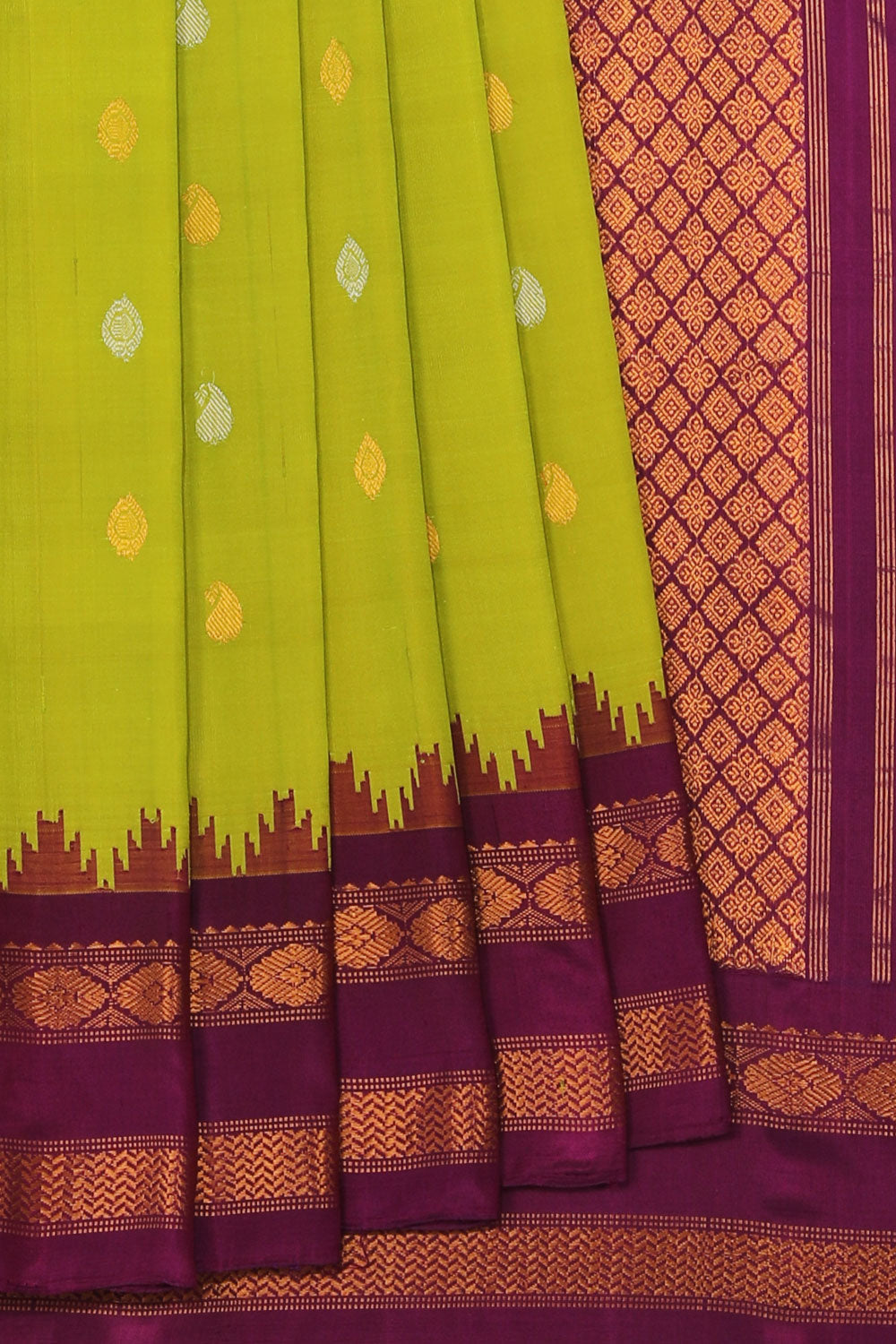 Kalanjali Gadwal Silk Spring-Green Saree – Women's
