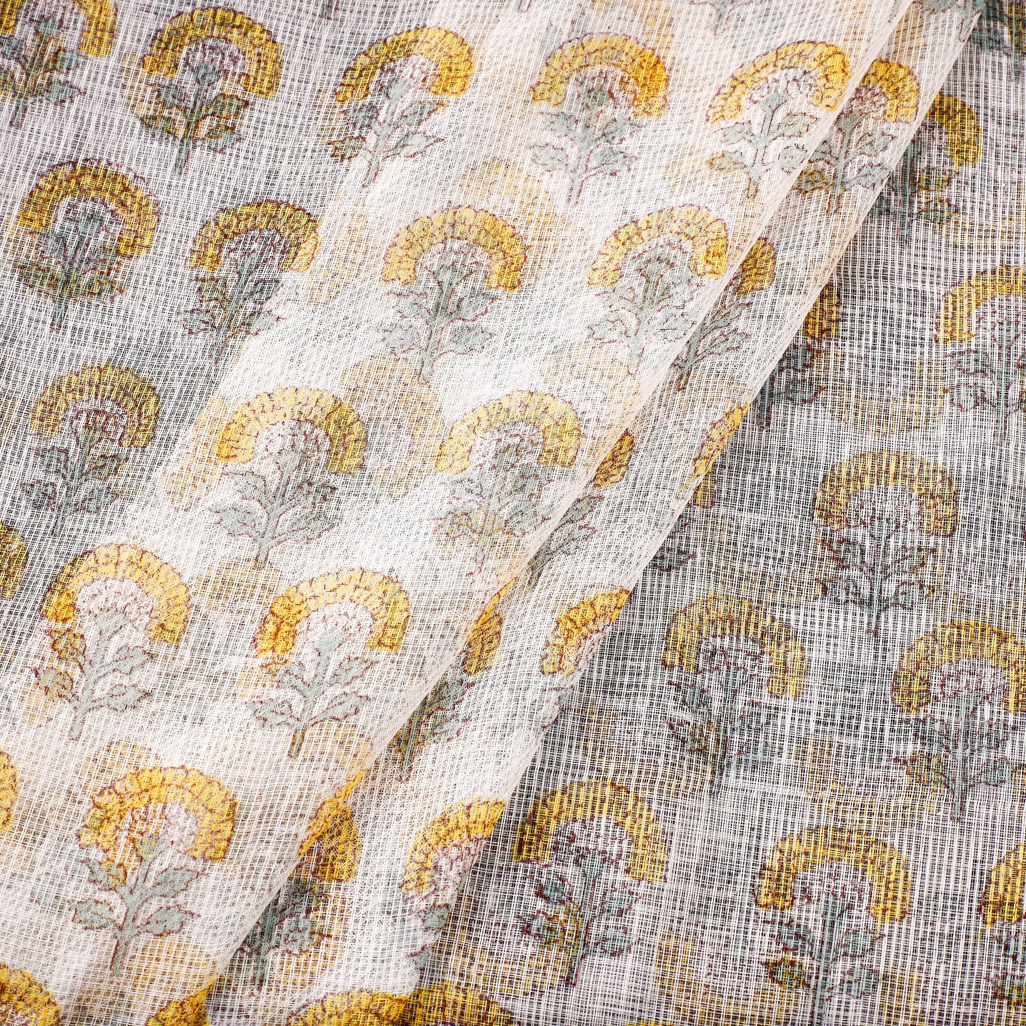 SANTOSH KUMAR DHANOPIA Multicolor - Sanganeri Block Printed Kota Doria Cotton Fabric